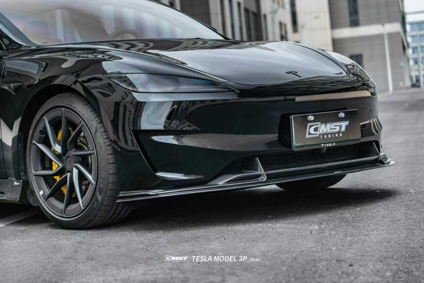 Tesla Model 3 Performance 2024-ON with Aftermarket Parts - V1 Front Lip Carbon Fiber / FRP from CMST Tuning