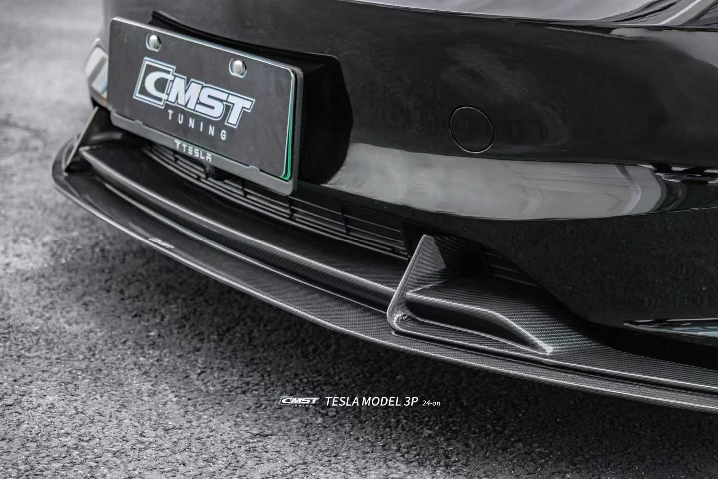 Tesla Model 3 Performance 2024-ON with Aftermarket Parts - V1 Front Lip Carbon Fiber / FRP from CMST Tuning