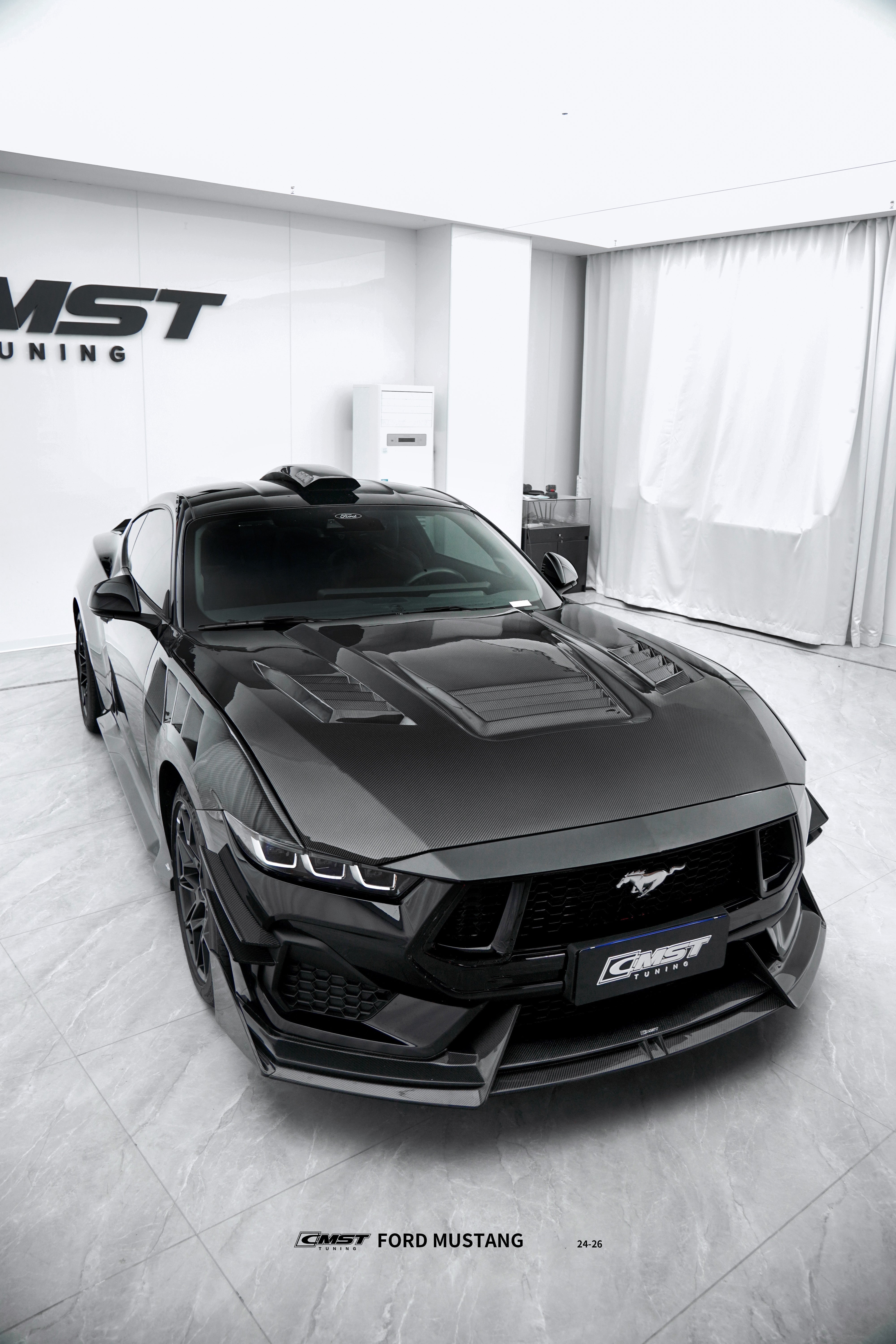 Ford Mustang S650 2.3 Ecoboost 5.0 GT Dark Horse 2024-ON with Aftermarket Parts - V3 Hood Carbon Fiber / FRP from CMST Tuning
