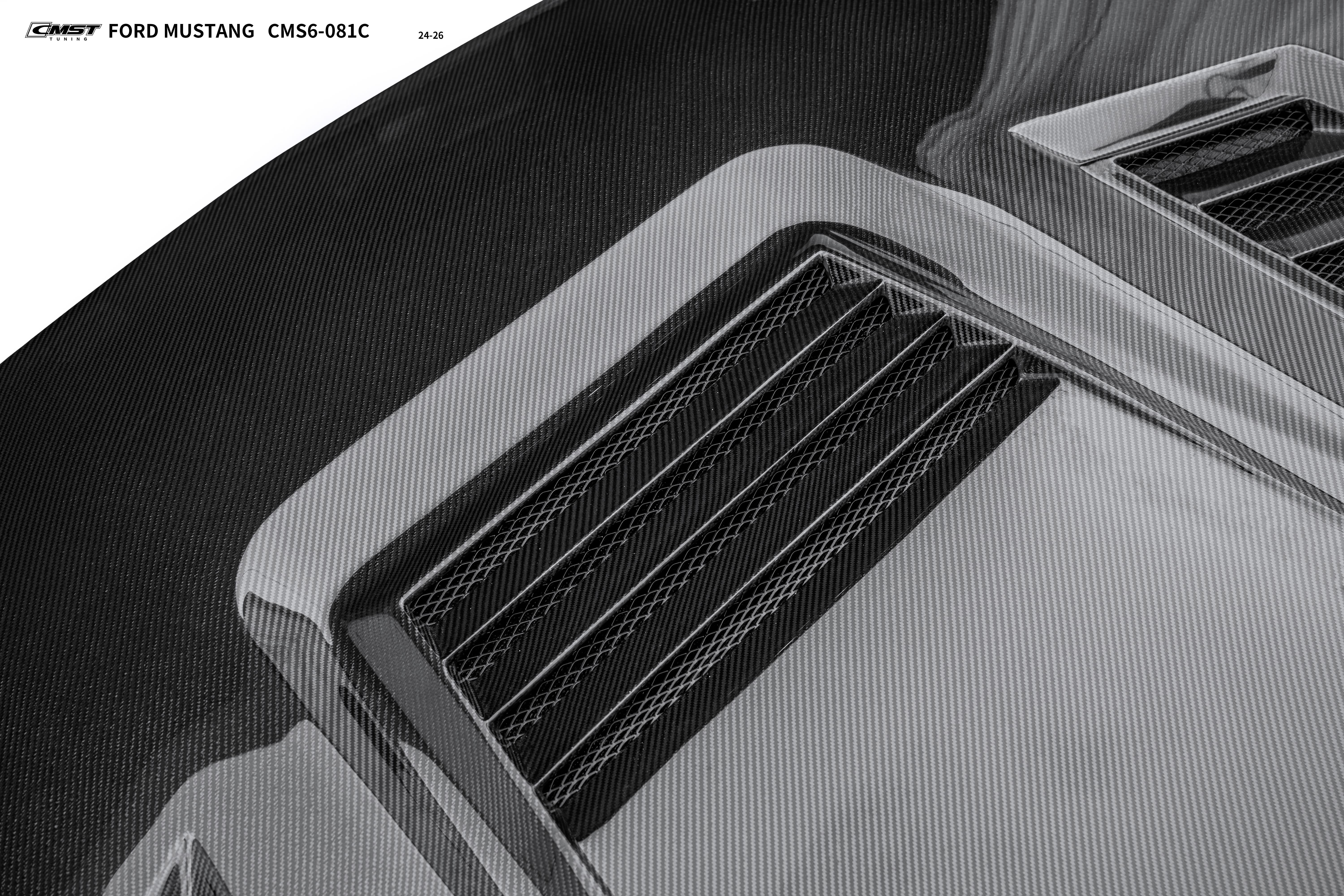 Ford Mustang S650 2.3 Ecoboost 5.0 GT Dark Horse 2024-ON with Aftermarket Parts - V3 Hood Carbon Fiber / FRP from CMST Tuning
