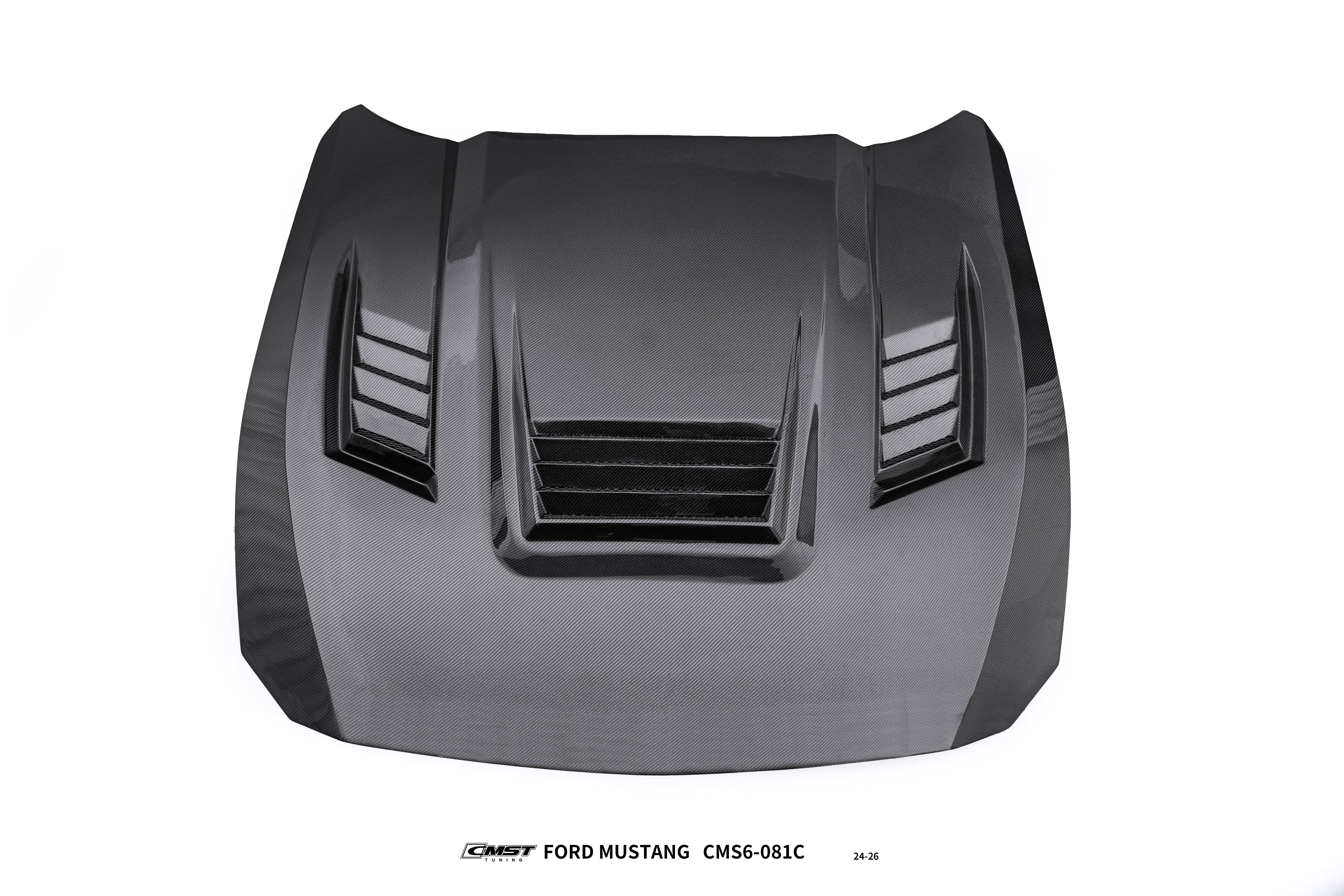 Ford Mustang S650 2.3 Ecoboost 5.0 GT Dark Horse 2024-ON with Aftermarket Parts - V3 Hood Carbon Fiber / FRP from CMST Tuning