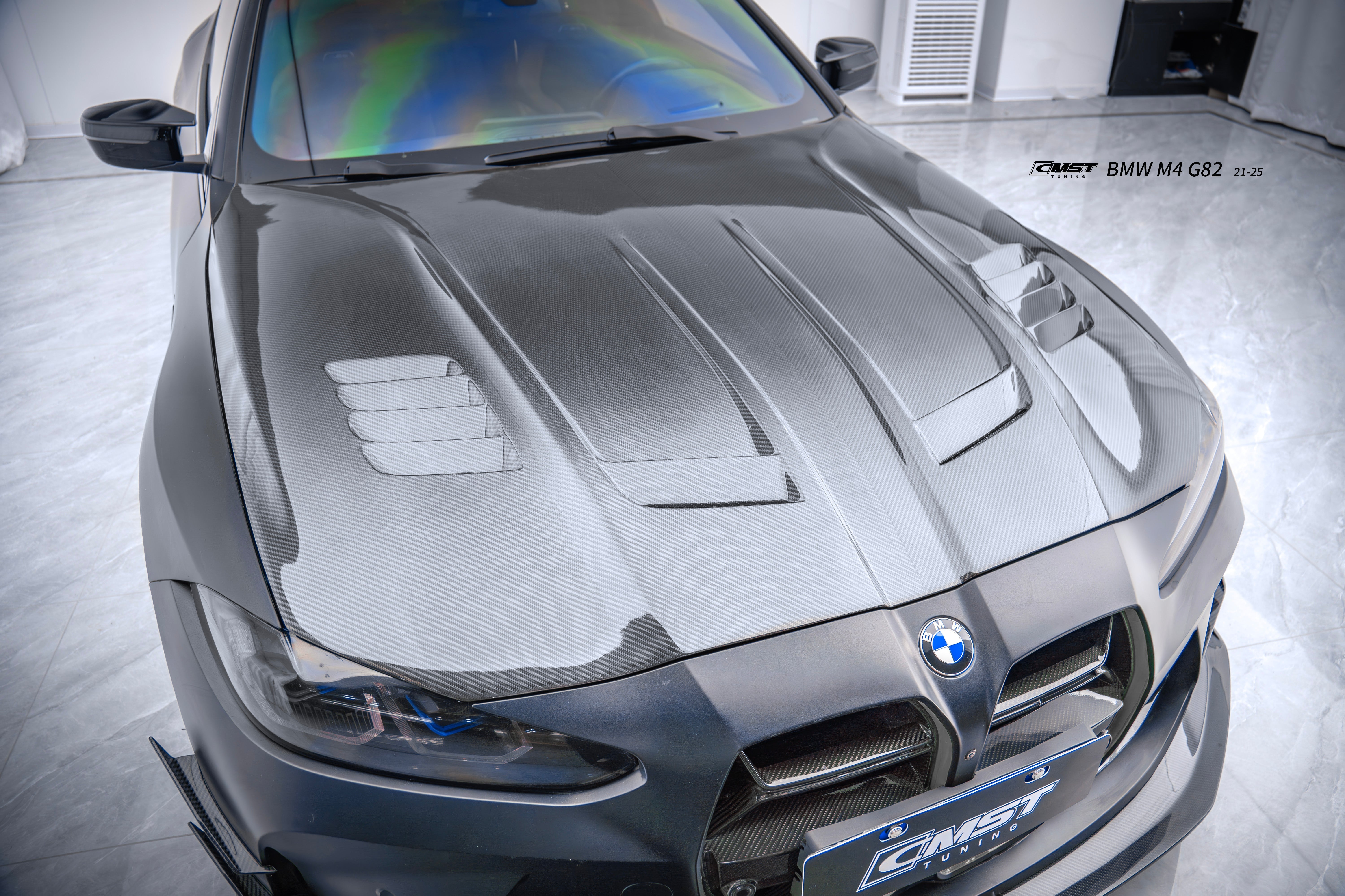 BMW M3/M3C G80 G81 2021-ON & M4/M4C G82/G83 2021-ON with Aftermarket Parts - V2 Style Carbon Fiber & FRP Hood Bonnet from CMST Tuning