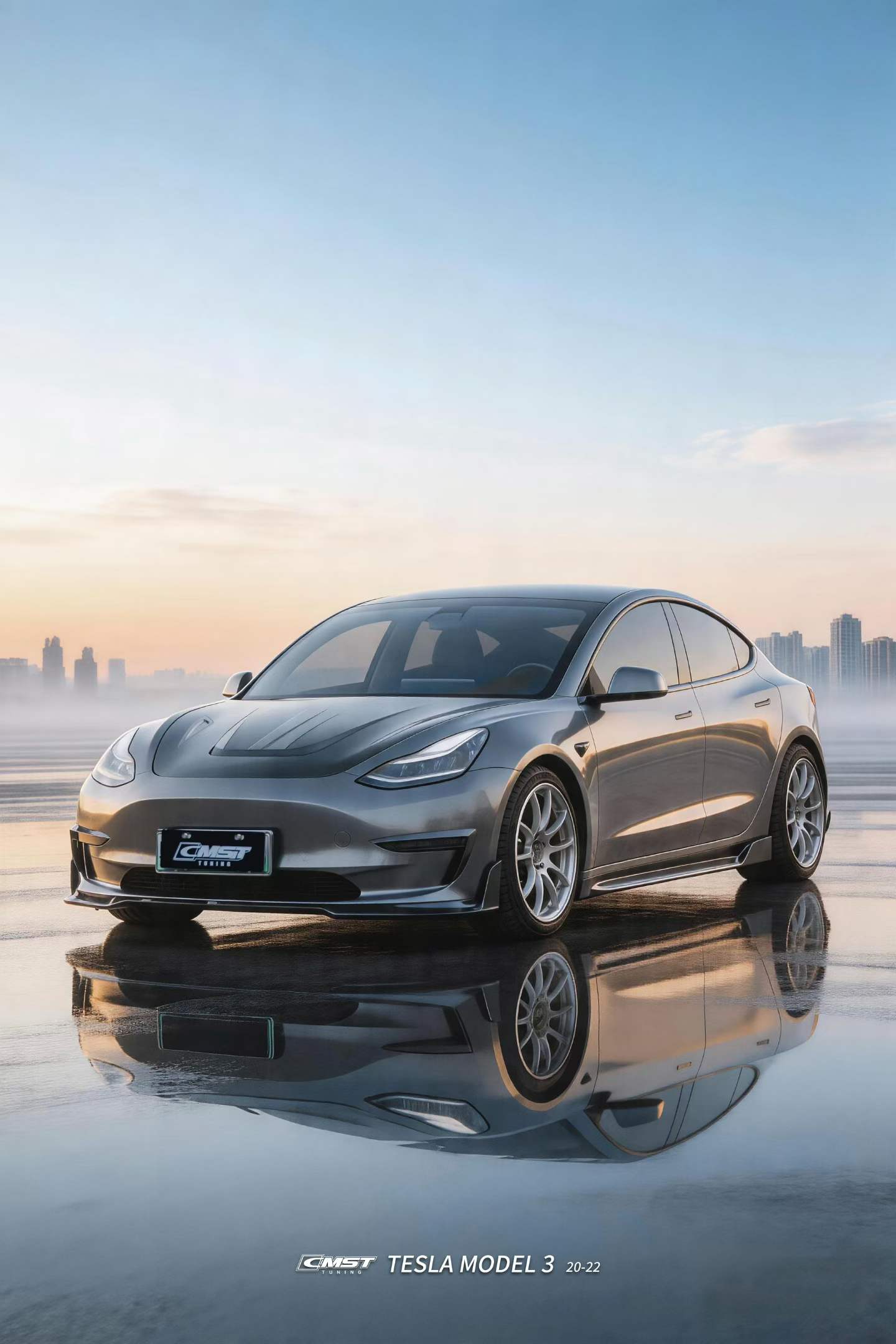 Tesla Model 3 Performance Long Range Standard Base 2017-2023 with Aftermarket Parts - V4 Style Side Skirts Carbon Fiber / FRPfrom CMST Tuning