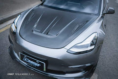 Tesla Model 3 Performance Long Range Standard Base 2017 2018 2019 2020 2021 2022 2023 with Aftermarket Parts - V1 Hood Bonnet Carbon Fiber / FRP from CMST Tuning