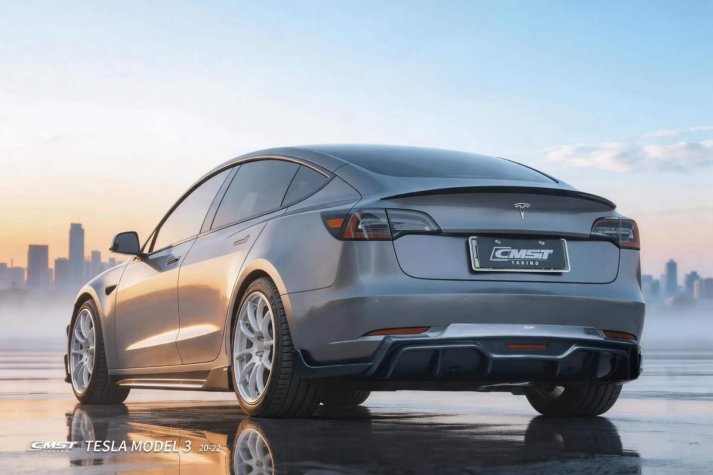 Tesla Model 3 Performance Long Range Standard Base 2017-2023 with Aftermarket Parts - V4 Style Side Skirts Carbon Fiber / FRPfrom CMST Tuning