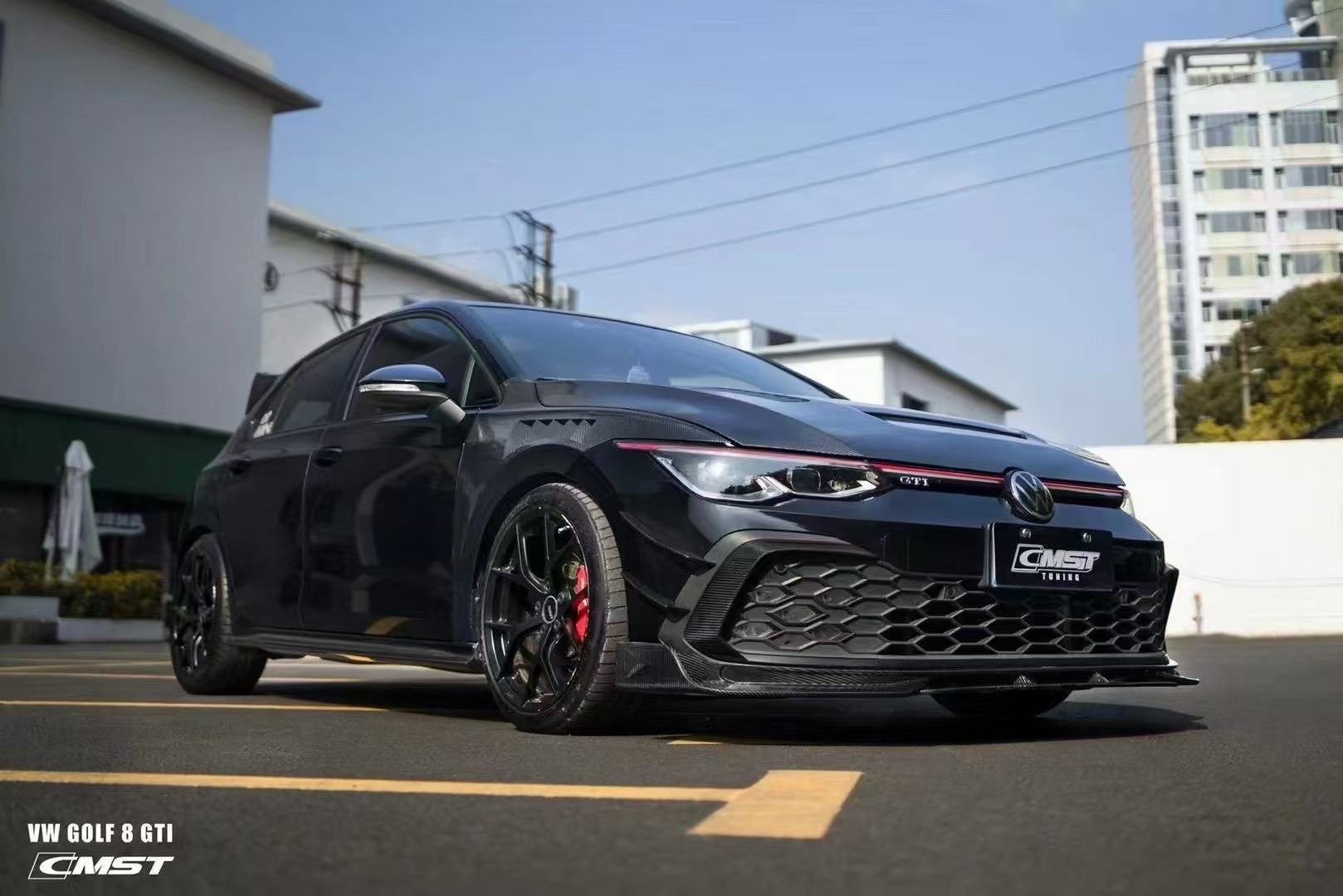 Volkswagen Golf GTI MK8 2022 2023 2024 with Aftermarket Parts - Front Lip Splitter Pre-preg Carbon Fiber / FRP from CMST Tuning