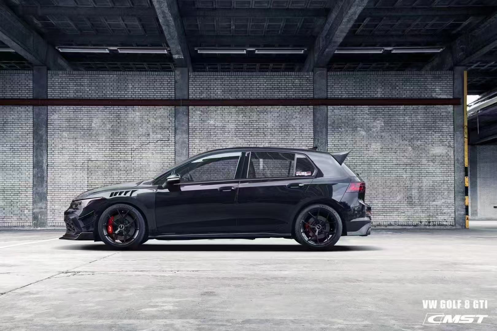 Volkswagen Golf R GTI MK8 2022 2023 2024 with Aftermarket Parts - Side Skirts Pre-preg Carbon Fiber / FRP from CMST Tuning