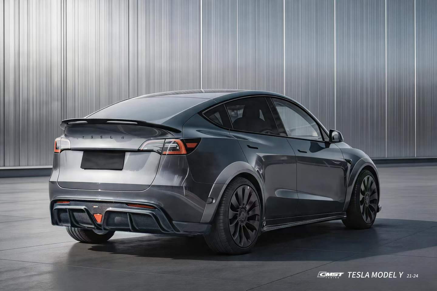 Tesla Model Y Performance AWD Long Range RWD Standard 2020 2021 2022 2023 2024 with Aftermarket Parts - Widebody Wheel Arches Carbon Fiber / FRP from CMST Tuning