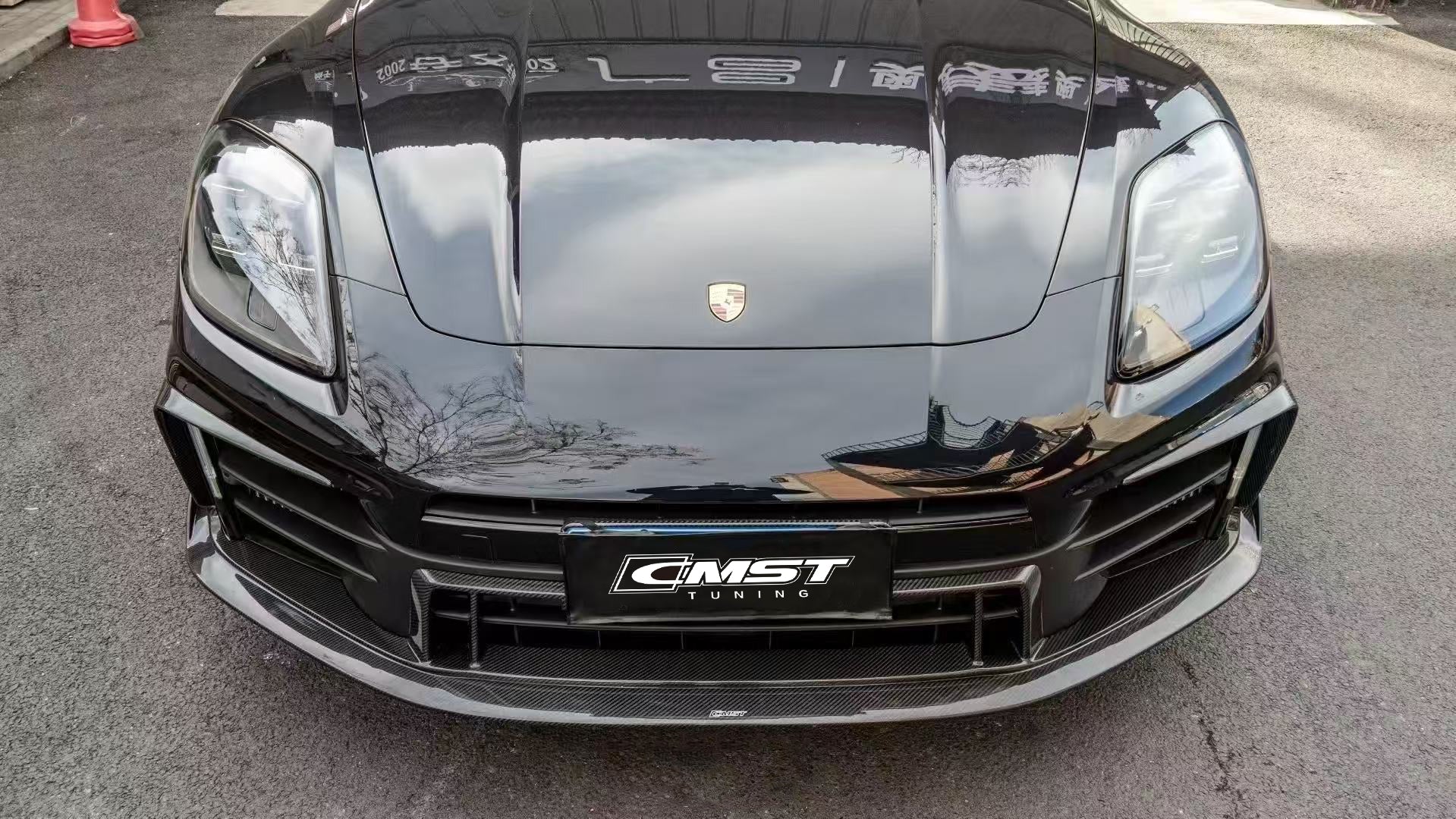  Porsche Panamera 976 Base 4 4S E-Hybird 2024 with Aftermarket Parts - Front Lip Pre-preg Carbon Fiber / FRP from CMST Tuning 