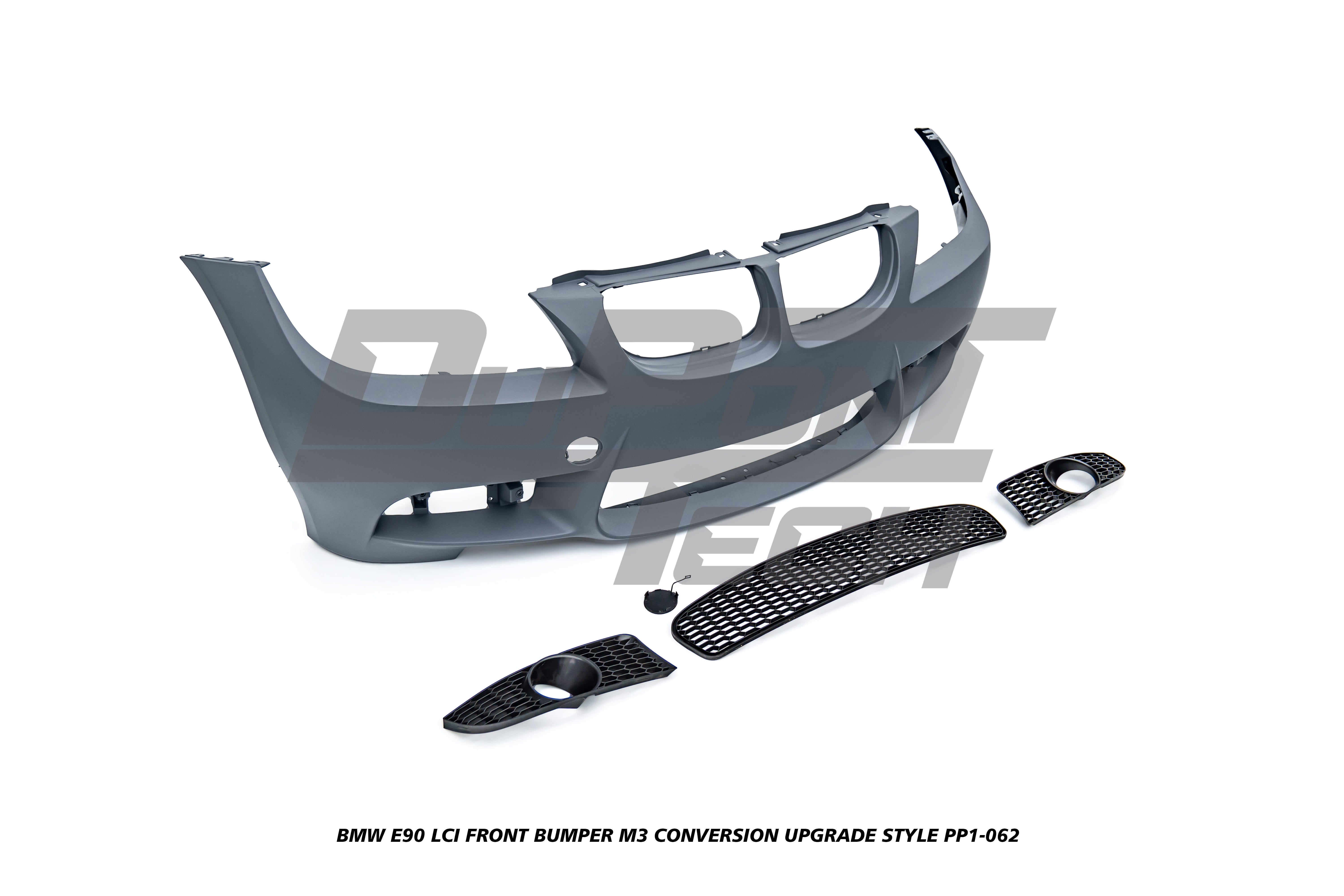 BMW 3 Series E90 LCI 2009 2010 2011 with Aftermarket Parts - M3 Conversion Upgrade Style Front Bumper & Fog Light PP Polypropylene from DuPont Tech
