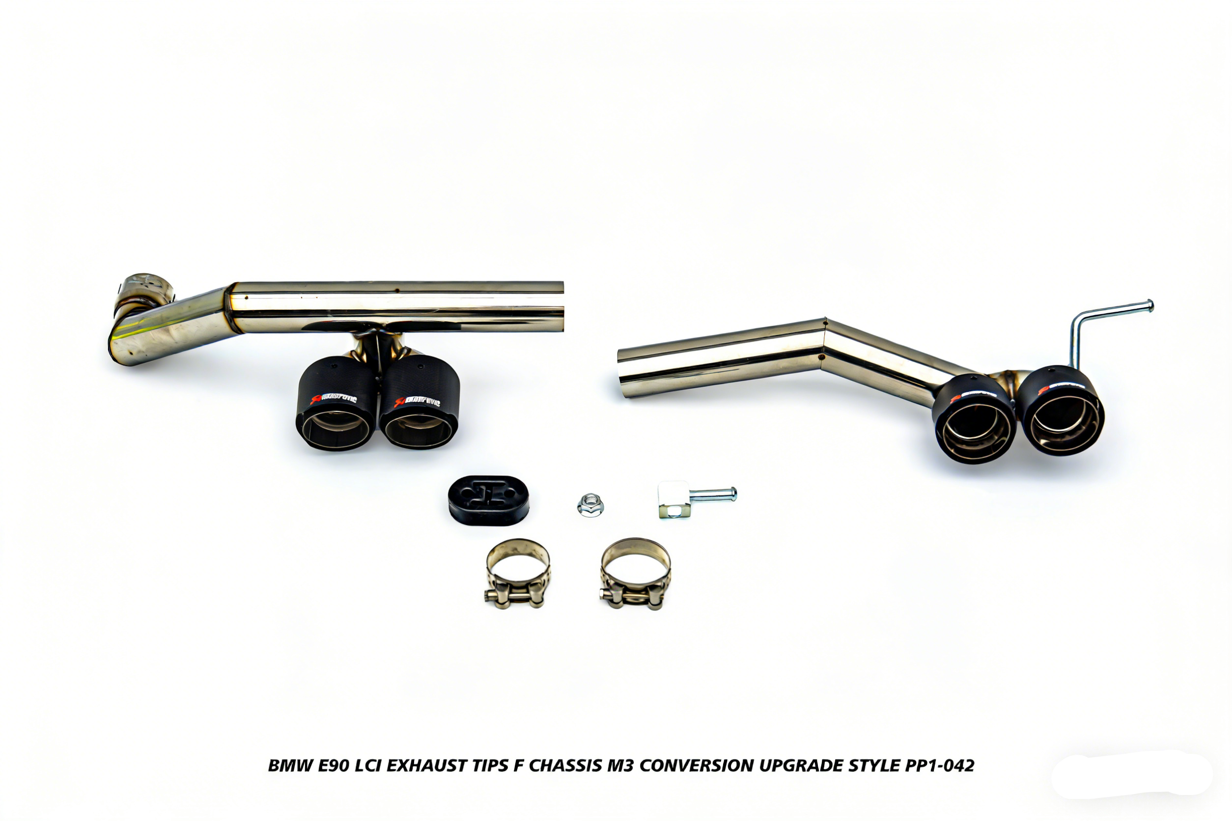 BMW 3 Series E90 LCI 2009 2010 2011 with Aftermarket Parts - F Chassis M3 Conversion Upgrade Style Exhaust Tips Stainless Steel from DuPont Tech
