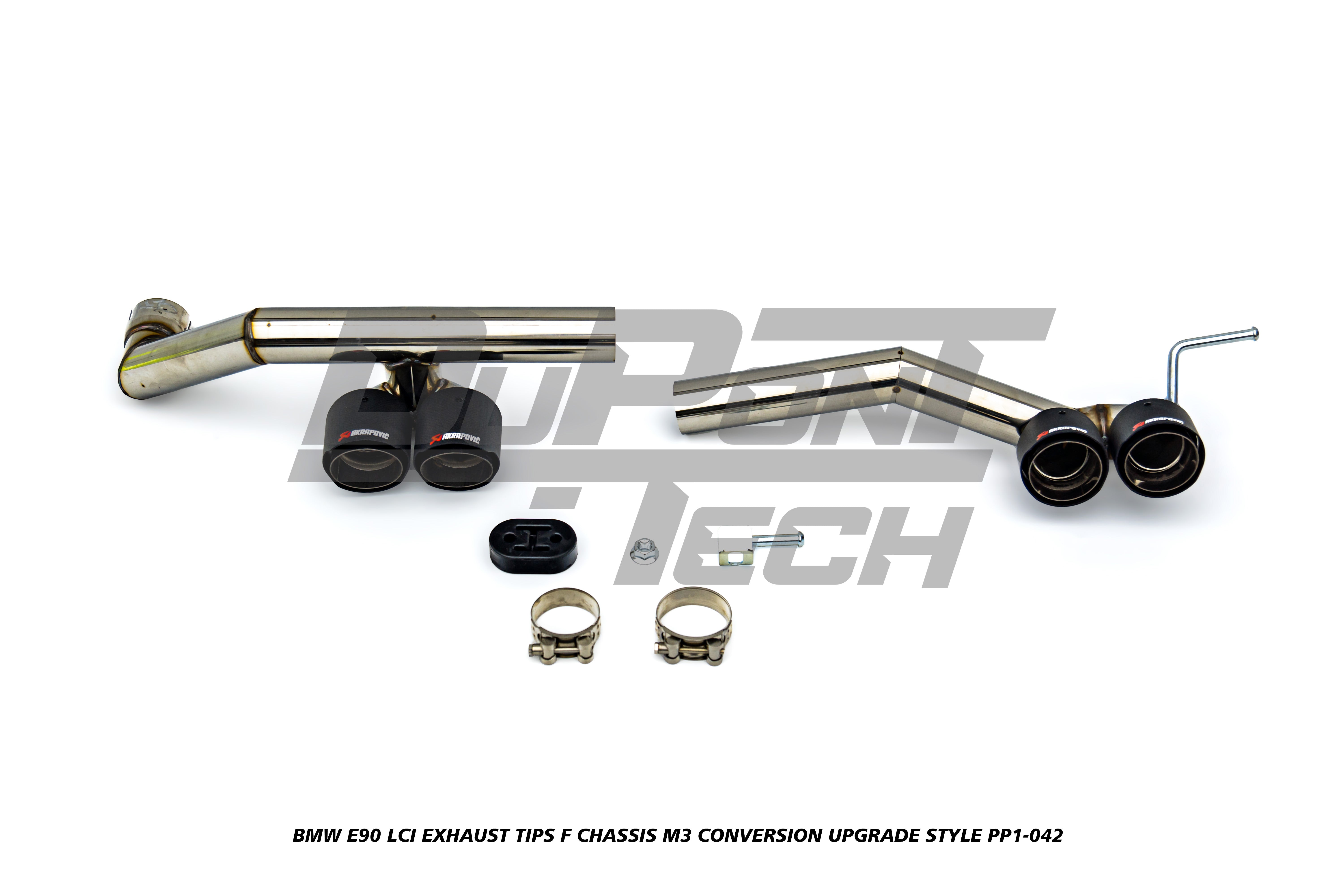 BMW 3 Series E90 LCI 2009 2010 2011 with Aftermarket Parts - F Chassis M3 Conversion Upgrade Style Exhaust Tips Stainless Steel from DuPont Tech
