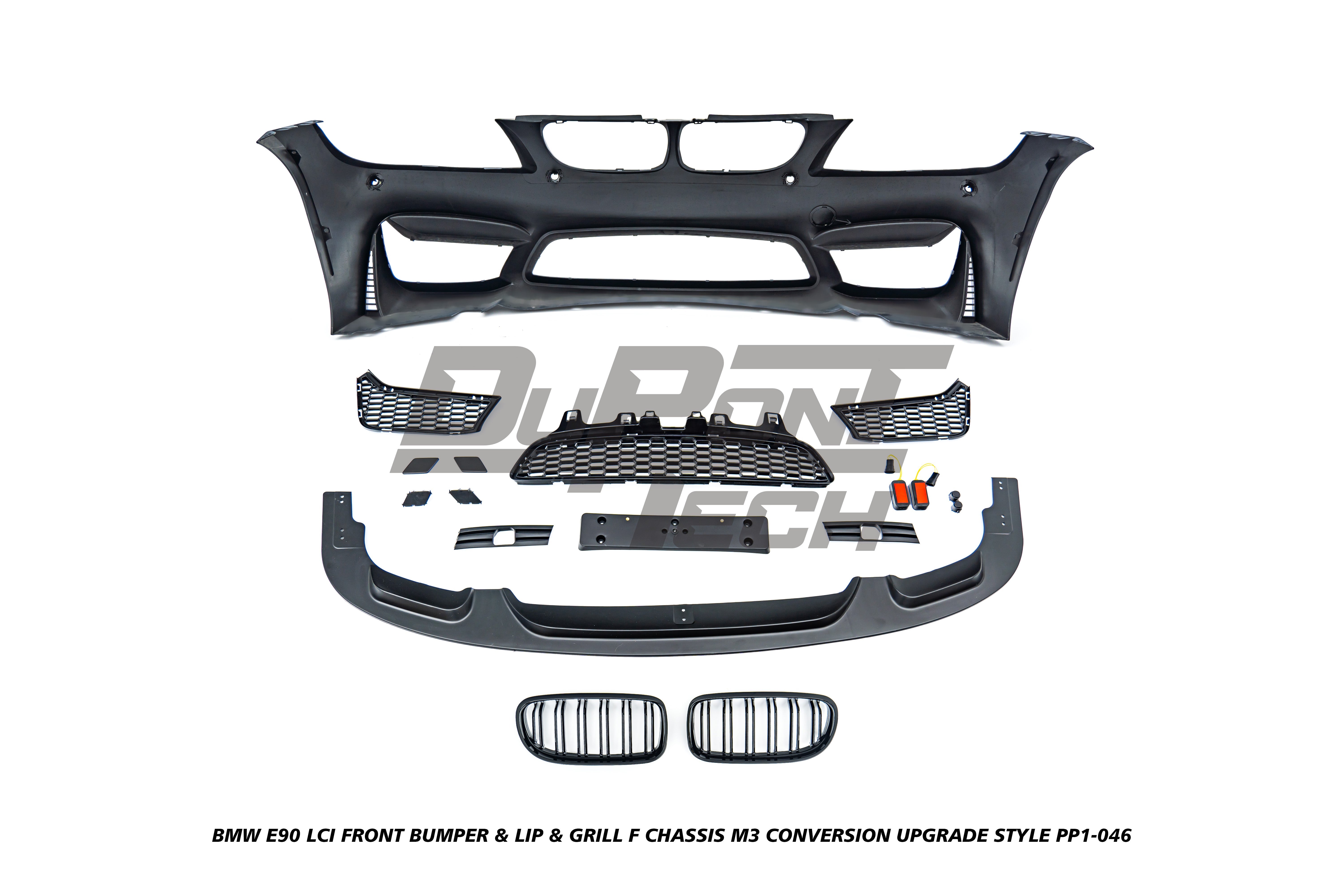 BMW 3 Series E90 LCI 2009 2010 2011 with Aftermarket Parts - F Chassis M3 Conversion Upgrade Style Front Bumper & Lip & Grill PP Polypropylene/ABS from DuPont Tech
