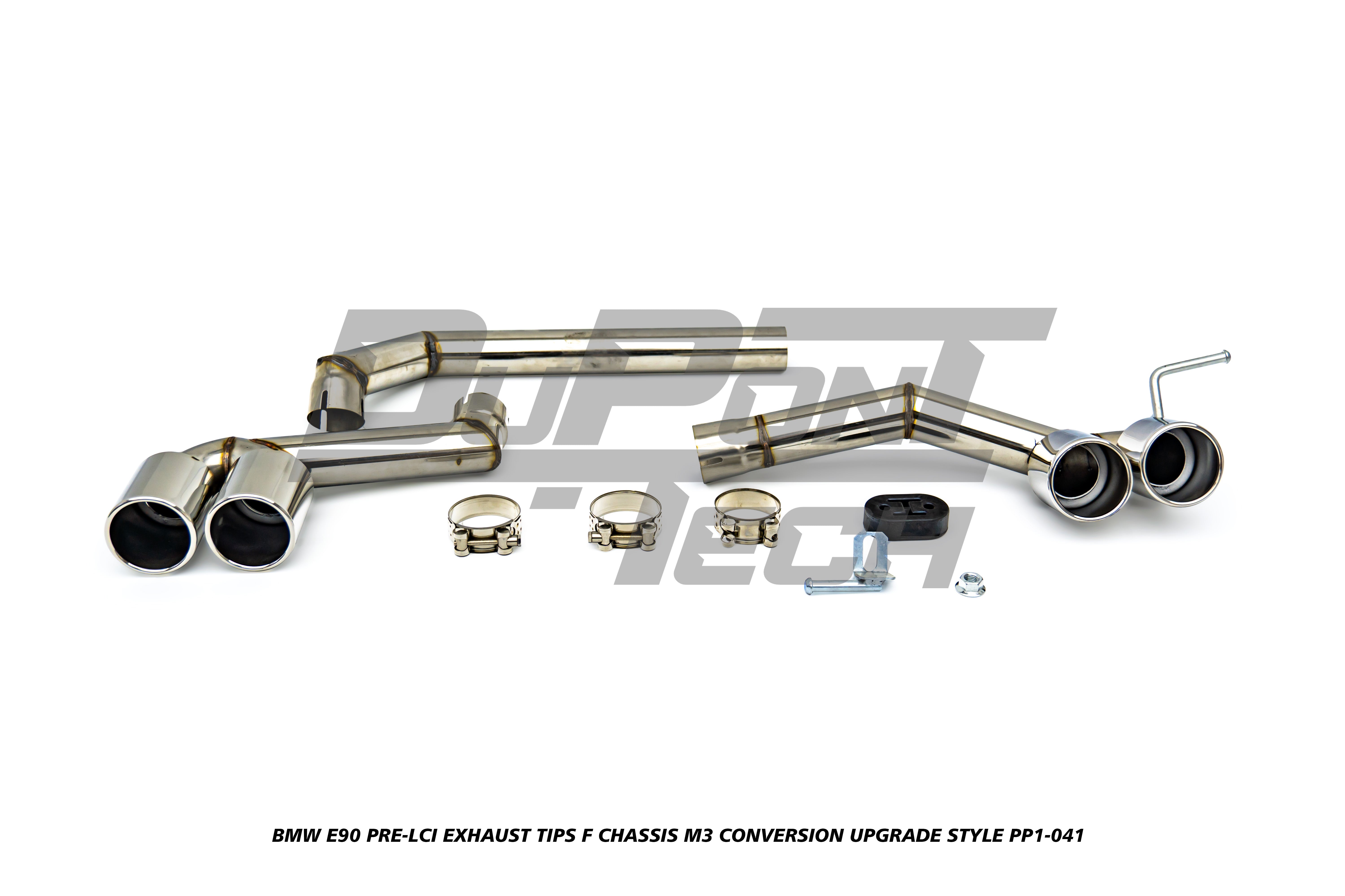 BMW 3 Series E90 Pre-LCI 2006 2007 2008 with Aftermarket Parts - F Chassis M3 Conversion Upgrade Style Exhaust Tips Stainless Steel from DuPont Tech
