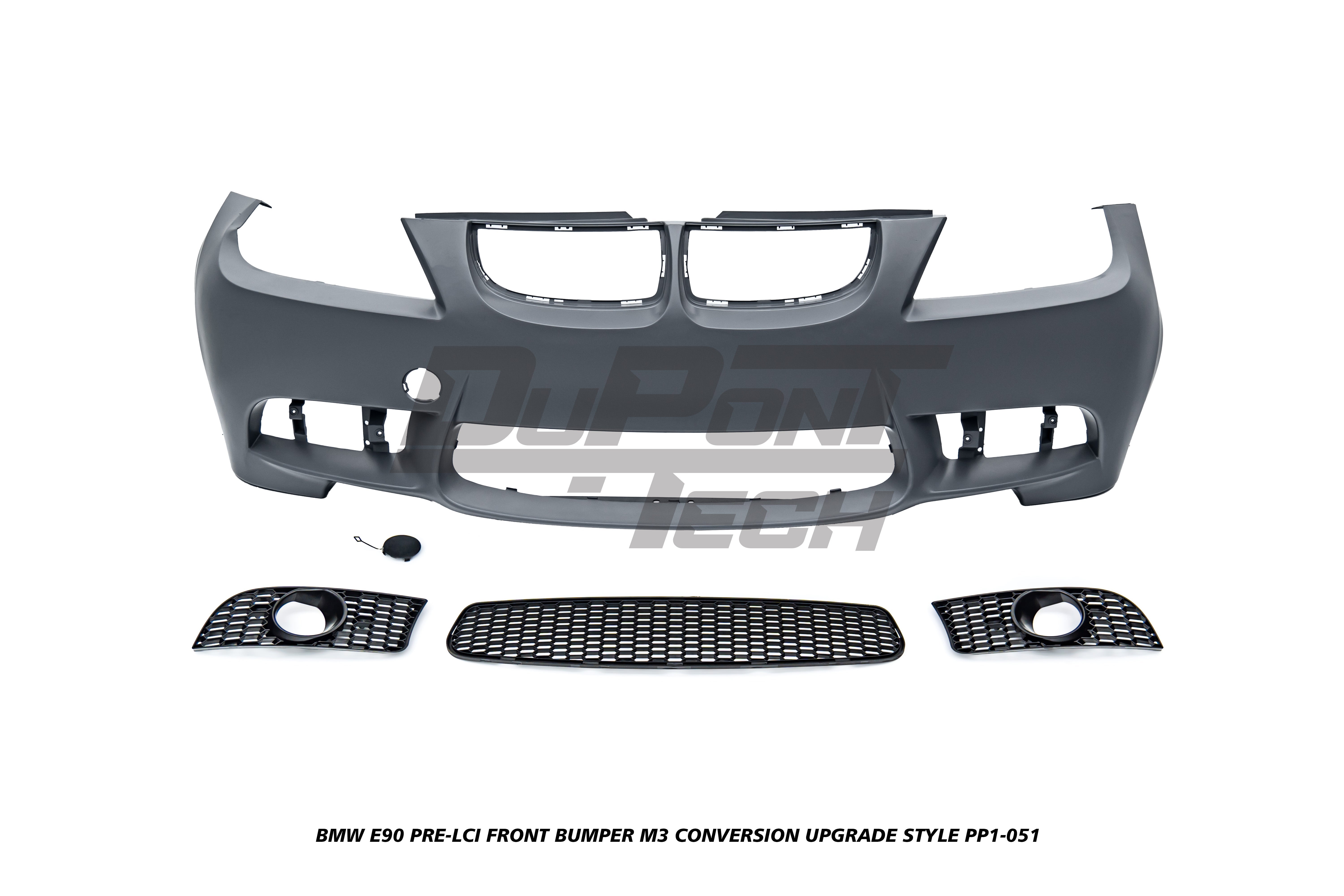 BMW 3 Series E90 Pre-LCI 2006 2007 2008 with Aftermarket Parts - M3 Conversion Upgrade Style Front Bumper and Grill & Fog Light PP Polypropylene/ABS from DuPont Tech

