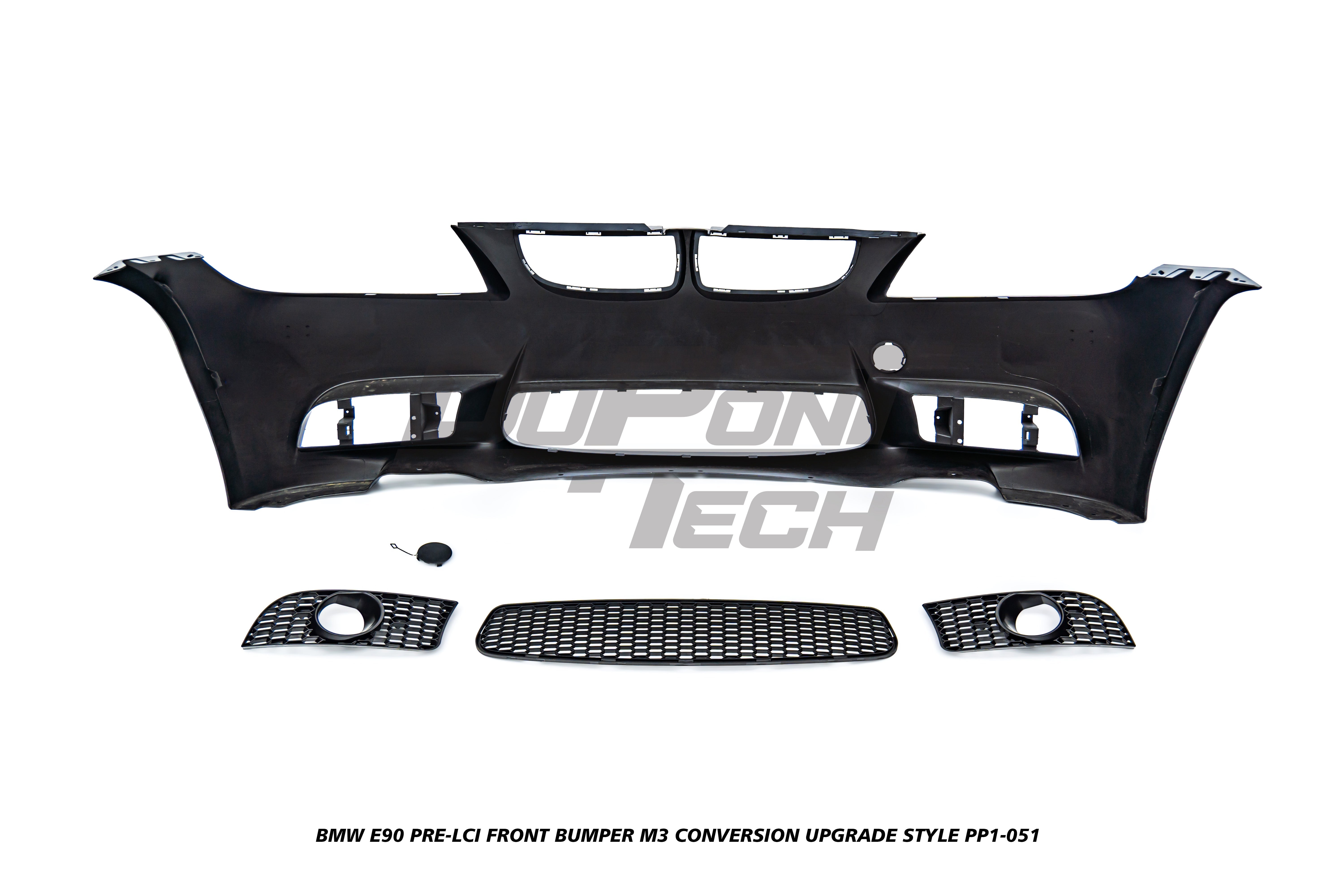 BMW 3 Series E90 Pre-LCI 2006 2007 2008 with Aftermarket Parts - M3 Conversion Upgrade Style Front Bumper and Grill & Fog Light PP Polypropylene/ABS from DuPont Tech
