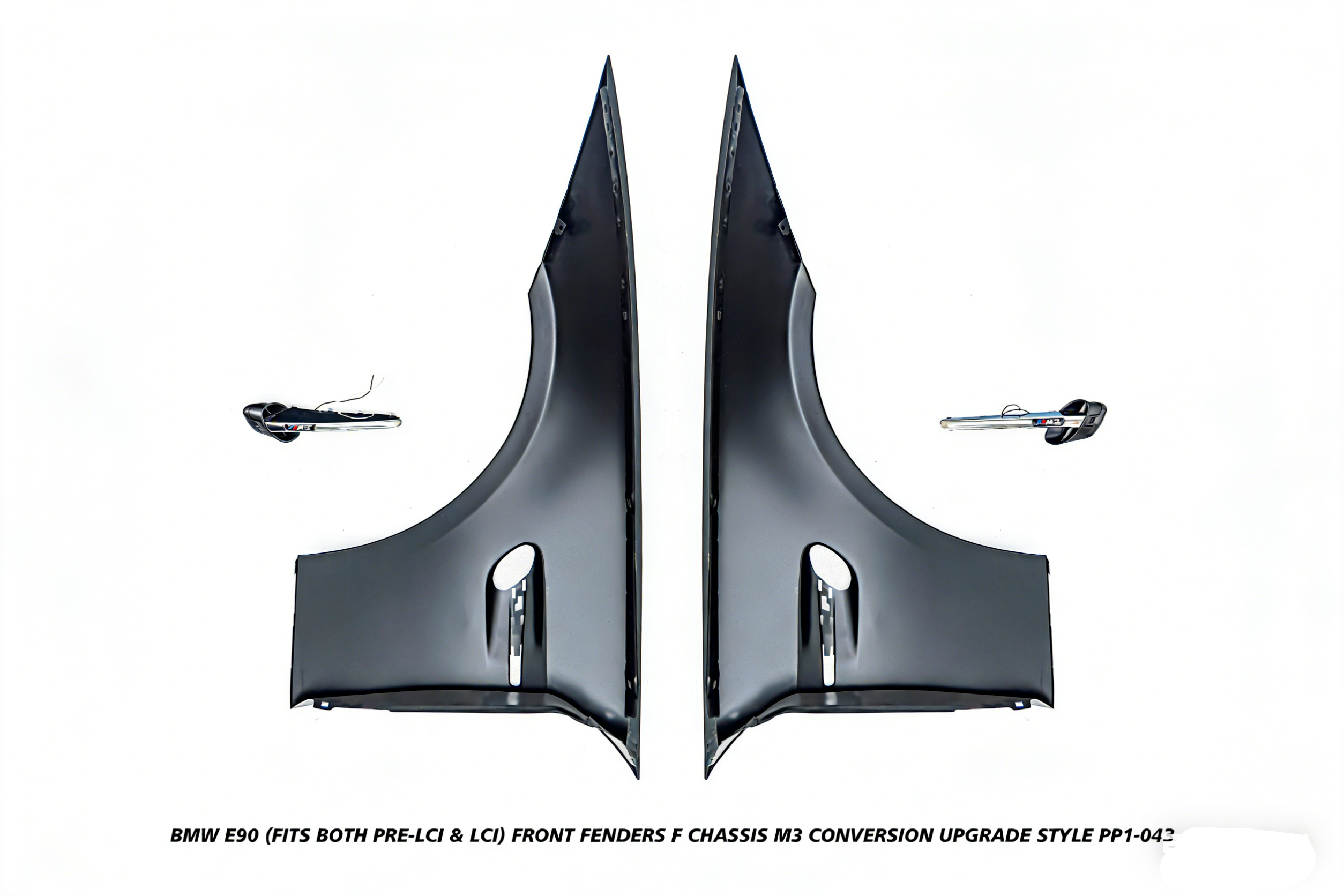 BMW 3 Series E90 (Fits Both Pre-LCI & LCI) 2006 2007 2008 2009 2010 2011 with Aftermarket Parts - F Chassis M3 Conversion Upgrade Style Front Fenders Metal from DuPont Tech
