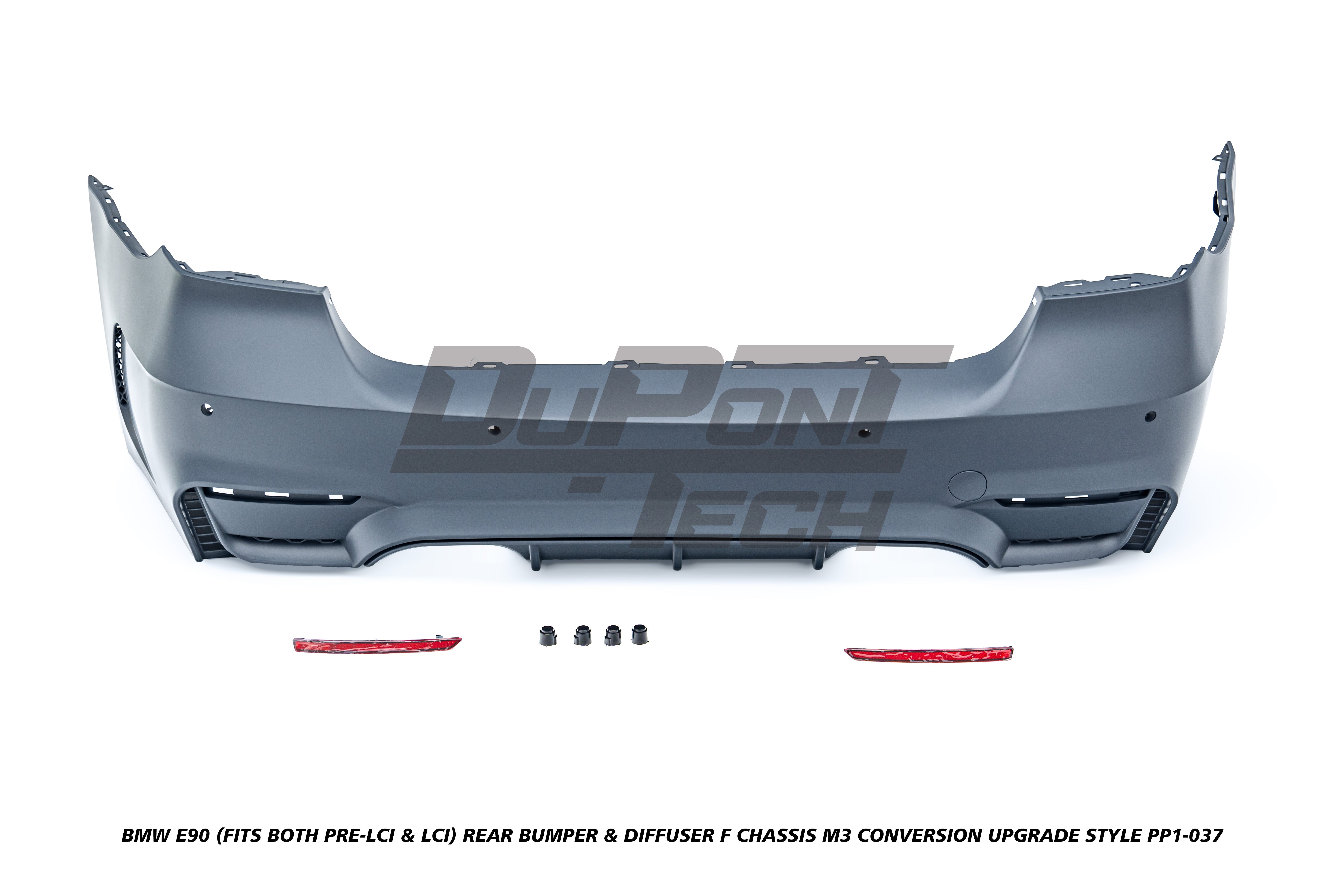 BMW 3 Series E90 (Fits Both Pre-LCI & LCI) 2006 2007 2008 2009 2010 2011 with Aftermarket Parts - F Chassis M3 Conversion Upgrade Style Rear Bumper & Diffuser PP Polypropylene from DuPont Tech
