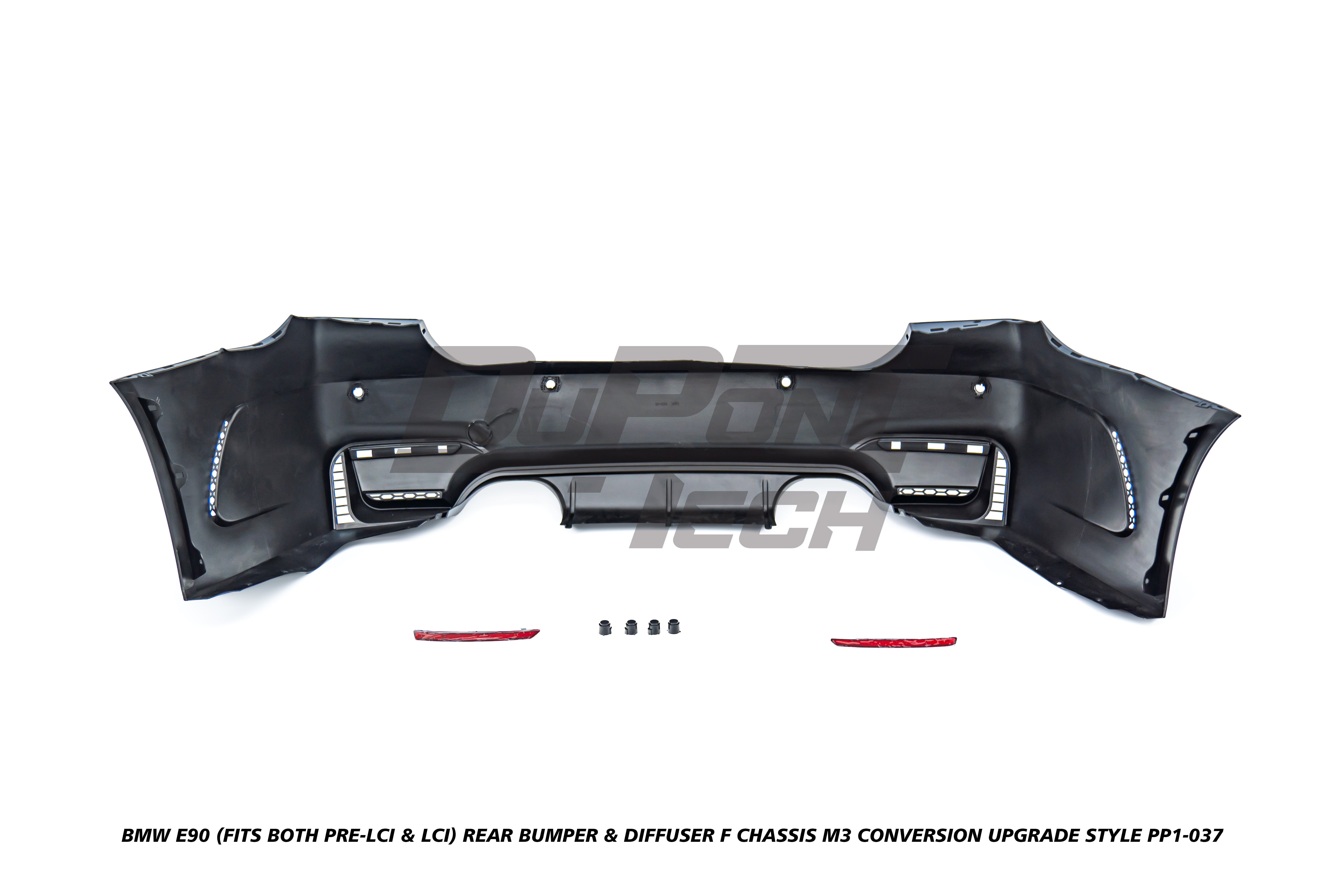 BMW 3 Series E90 (Fits Both Pre-LCI & LCI) 2006 2007 2008 2009 2010 2011 with Aftermarket Parts - F Chassis M3 Conversion Upgrade Style Rear Bumper & Diffuser PP Polypropylene from DuPont Tech
