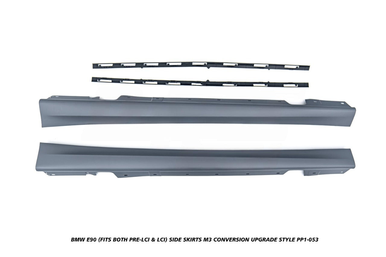 BMW 3 Series E90 (Fits Both Pre-LCI & LCI) 2006 2007 2008 2009 2010 2011 with Aftermarket Parts - M3 Conversion Upgrade Style Side Skirts PP Polypropylene from DuPont Tech
