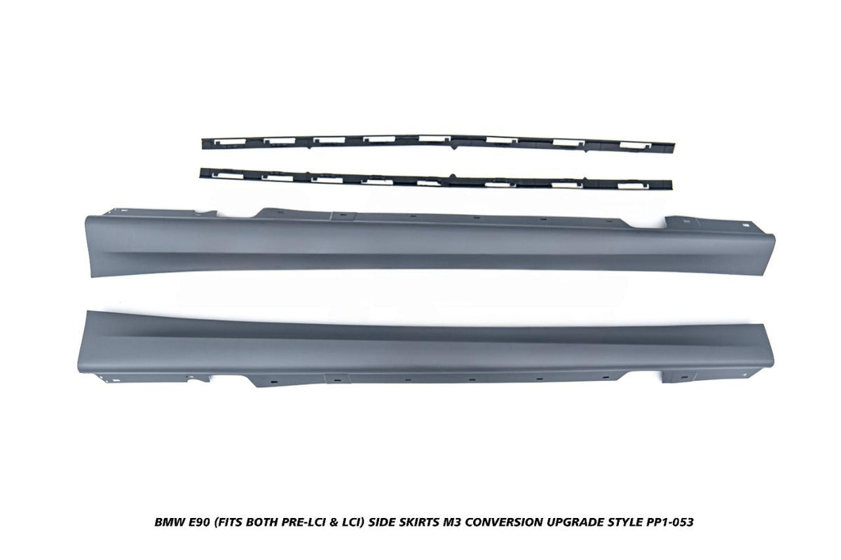 BMW 3 Series E90 (Fits Both Pre-LCI & LCI) 2006 2007 2008 2009 2010 2011 with Aftermarket Parts - M3 Conversion Upgrade Style Side Skirts PP Polypropylene from DuPont Tech
