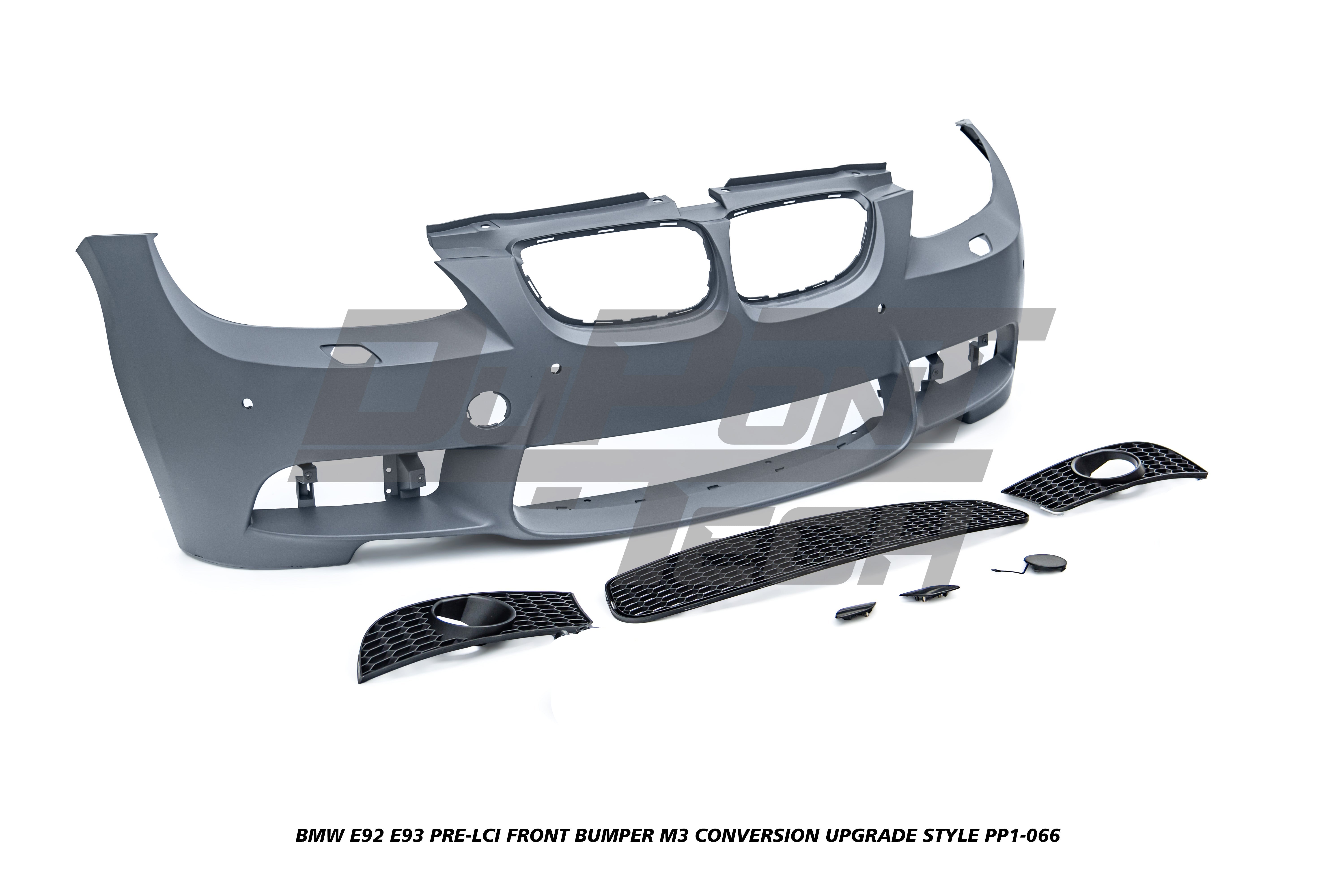 BMW 3 Series E92 E93 Pre-LCI 2006 2007 2008 2009 with Aftermarket Parts - M3 Conversion Upgrade Style Front Bumper & Fog Light PP Polypropylene from DuPont Tech
