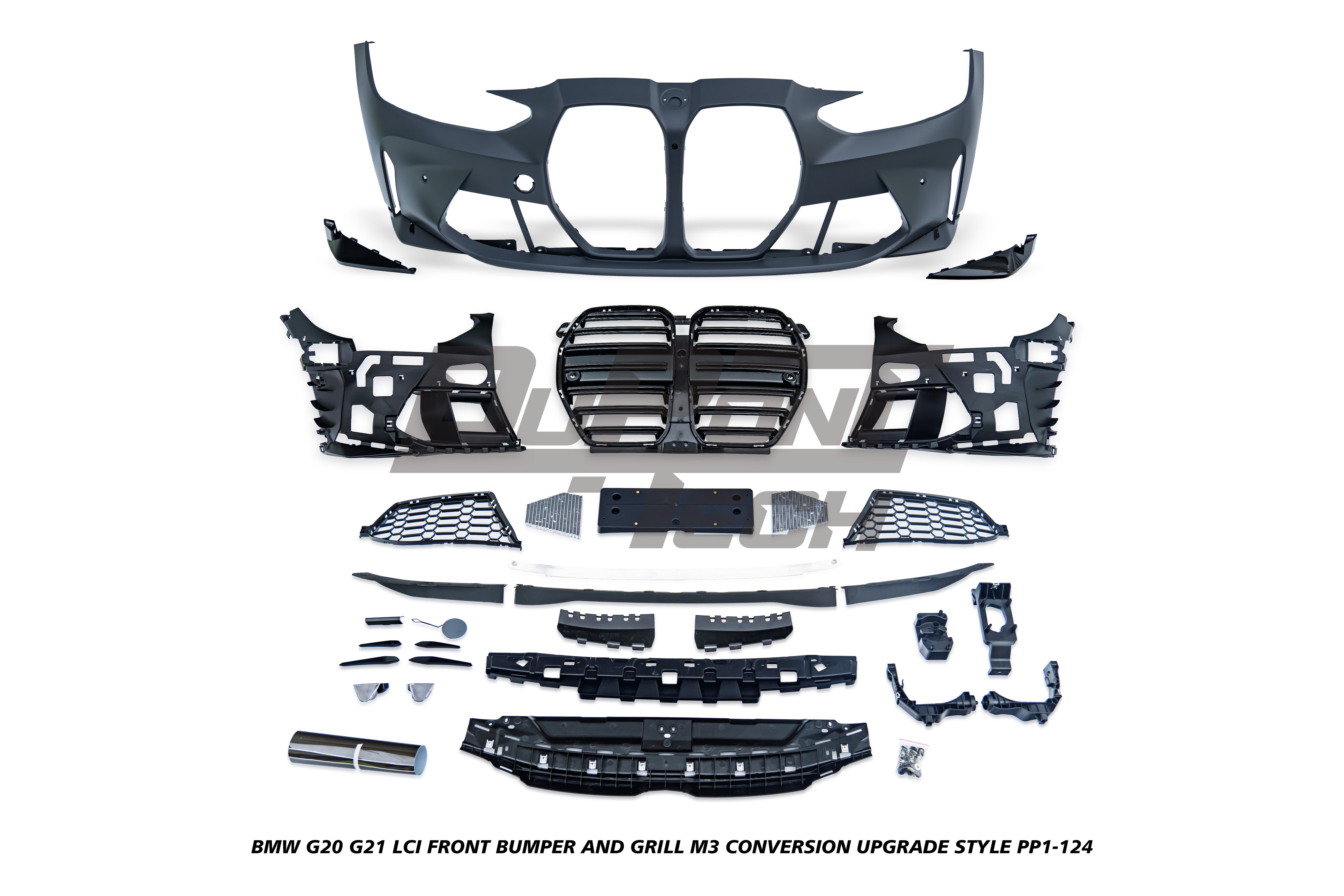 BMW 3 Series M340i 330i 320i G20 G21 LCI 2023-ON with Aftermarket Parts - M3 Conversion Upgrade Style Front Bumper and Grill PP Polypropylene/ABS from DuPont Tech
