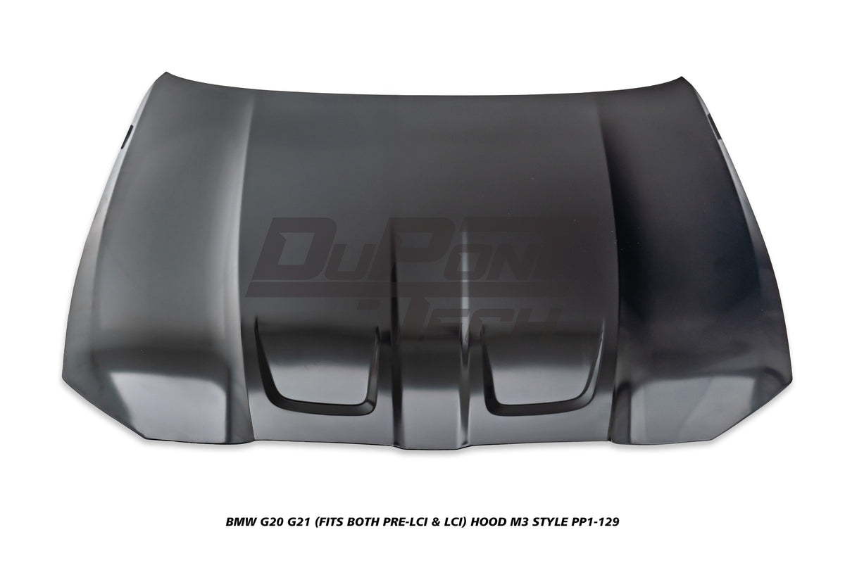 BMW 3 Series M340i 330i G20 G21 (Fits Both Pre-LCI & LCI) 2019-ON with Aftermarket Parts - M3 Style Hood Metal from DuPont Tech

