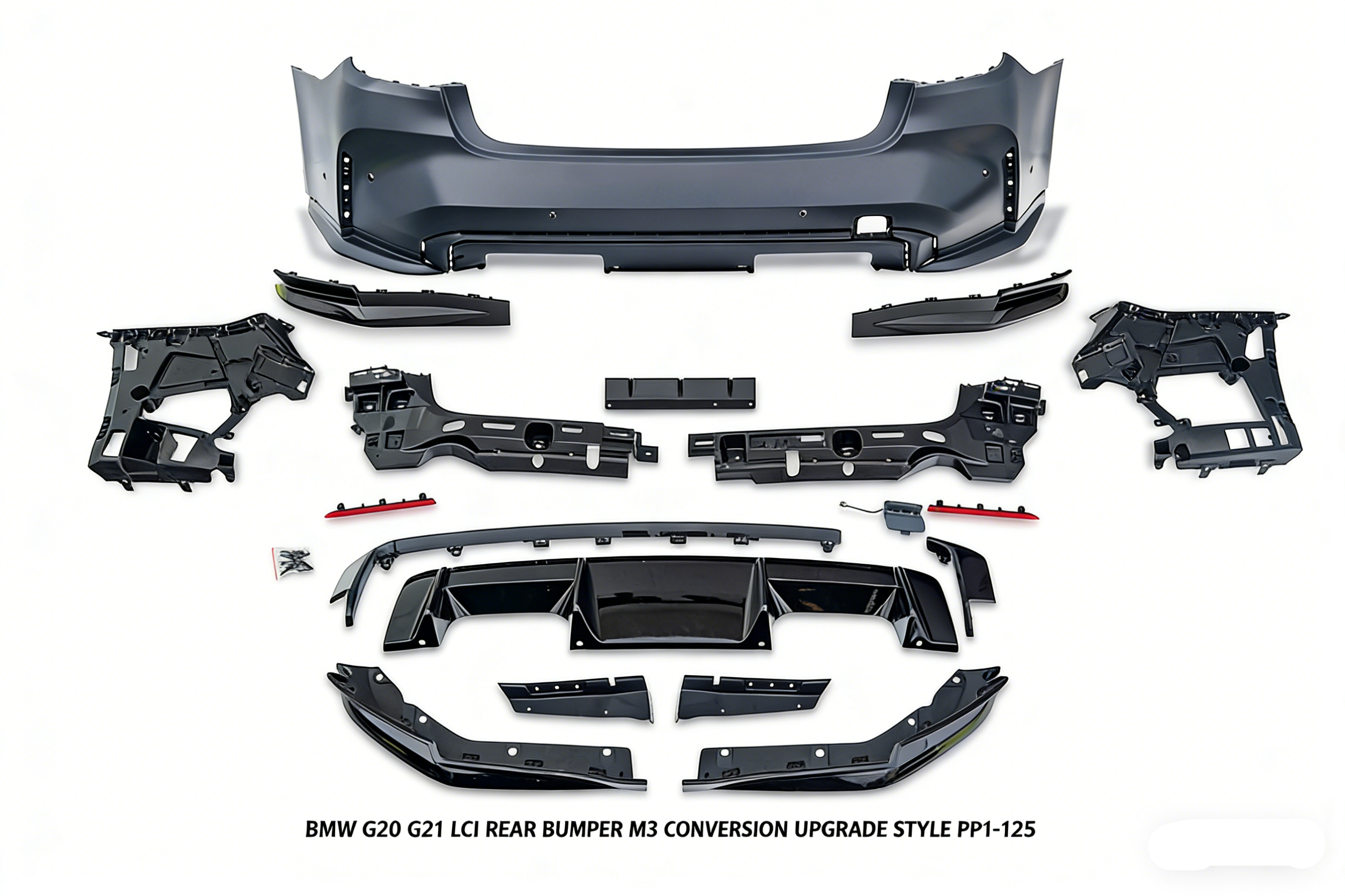 BMW 3 Series M340i 330i 320i G20 G21 LCI 2023-ON with Aftermarket Parts - M3 Conversion Upgrade Style Rear Bumper PP Polypropylene from DuPont Tech
