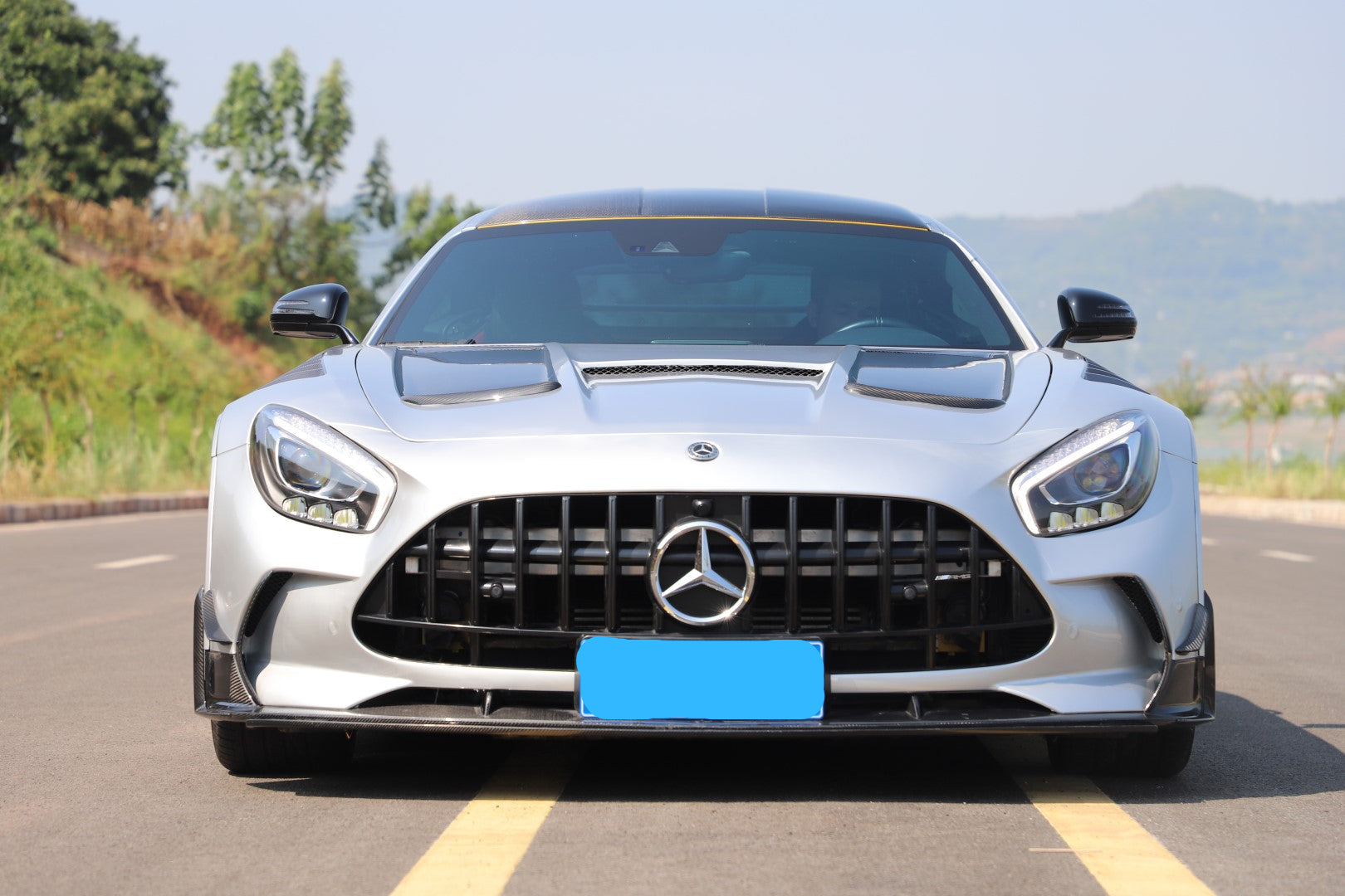 Mercedes Benz AMG GT GTS GTC GTR Pro C190 2016 2017 2018 2019 2020 2021 with Aftermarket Parts - Front Bumper & Lip PP Polypropylene / Dry Pre-preg Carbon Fiber from DuPont Tech