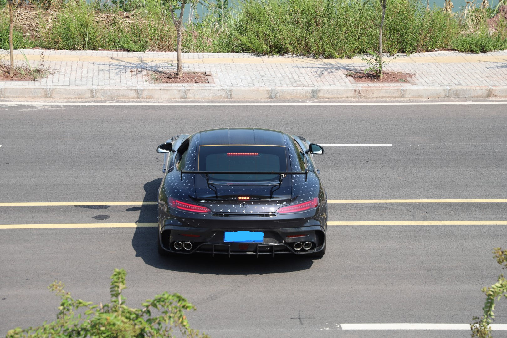 Mercedes Benz AMG GT GTS C190 2016 2017 2018 2019 2020 2021 with Aftermarket Parts - Black Series Conversion Style Rear Underboard Diffuser Dry Pre-preg Carbon Fiber from DuPont Tech