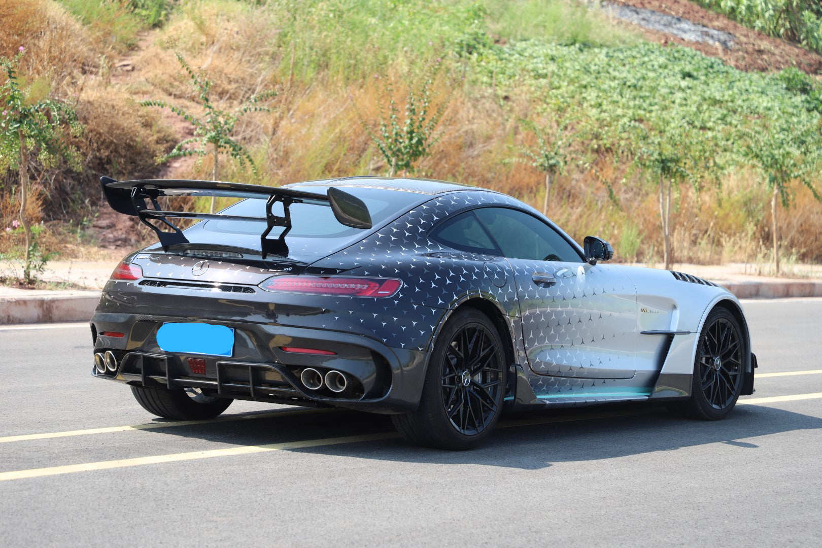 Mercedes Benz AMG GT GTS GTC C190 2015 2016 2017 2018 2019 2020 2021 with Aftermarket Parts - Black Series Conversion Style Rear Wing Dry Pre-preg Carbon Fiber from DuPont Tech