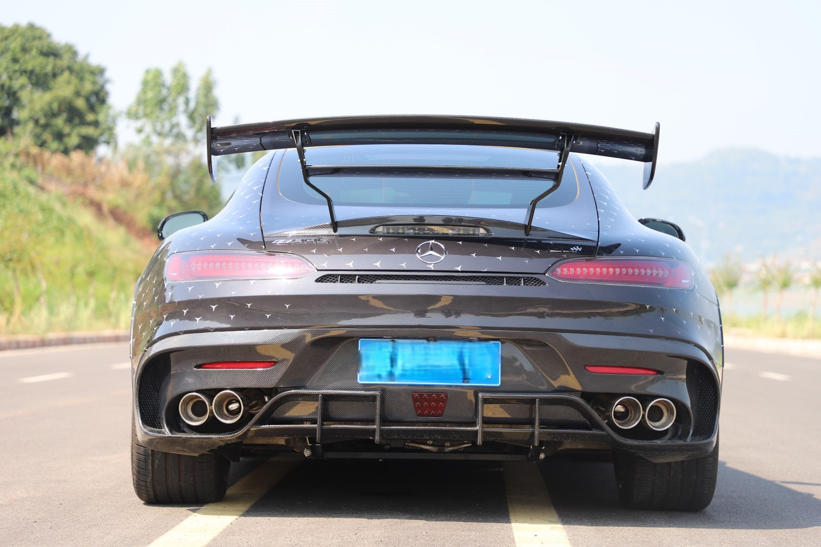 Mercedes Benz AMG GT GTS GTC C190 2015 2016 2017 2018 2019 2020 2021 with Aftermarket Parts - Black Series Conversion Style Rear Wing Dry Pre-preg Carbon Fiber from DuPont Tech