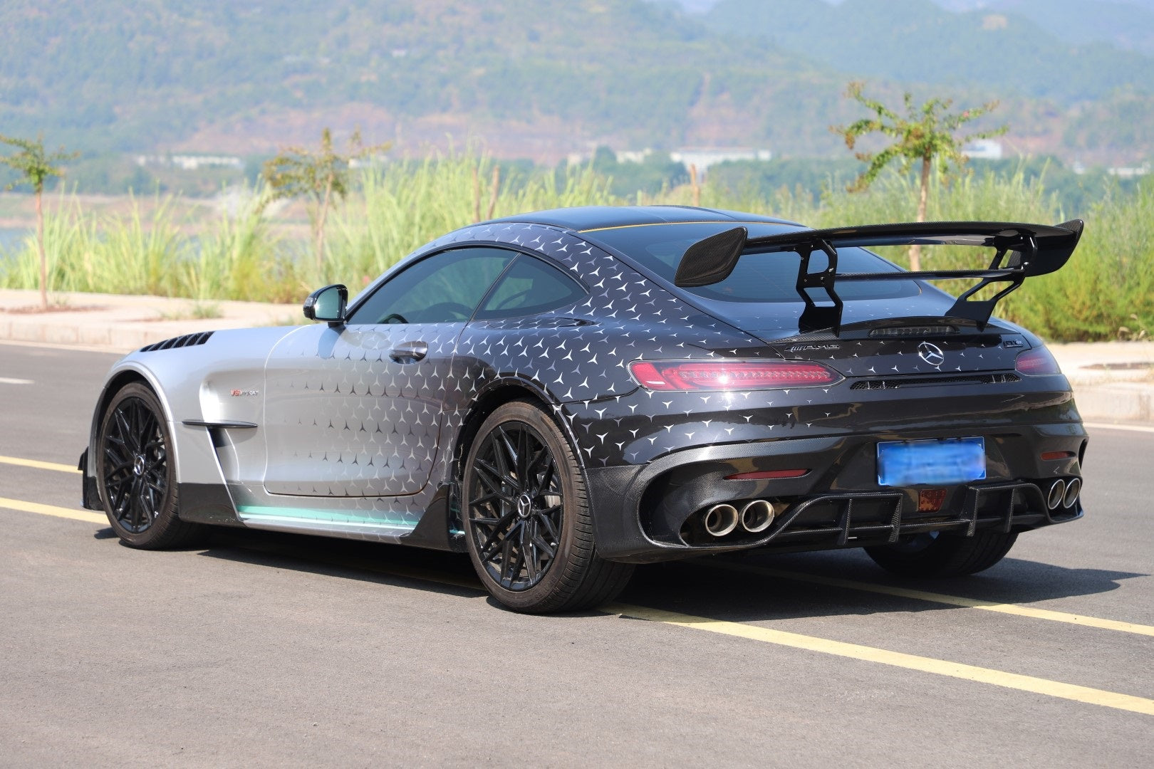 Mercedes Benz AMG GT GTS GTC C190 2015 2016 2017 2018 2019 2020 2021 with Aftermarket Parts - Black Series Conversion Style Rear Wing Dry Pre-preg Carbon Fiber from DuPont Tech