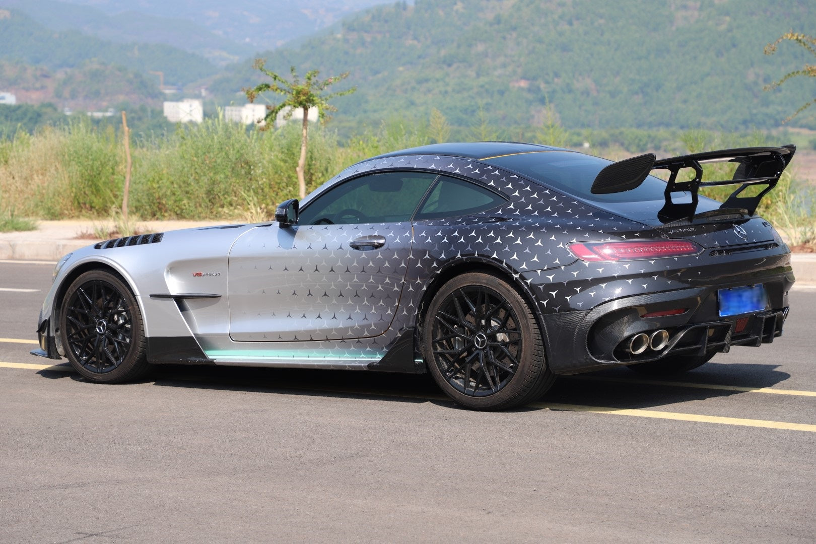 Mercedes Benz AMG GT GTS GTC C190 2015 2016 2017 2018 2019 2020 2021 with Aftermarket Parts - Black Series Conversion Style Rear Wing Dry Pre-preg Carbon Fiber from DuPont Tech