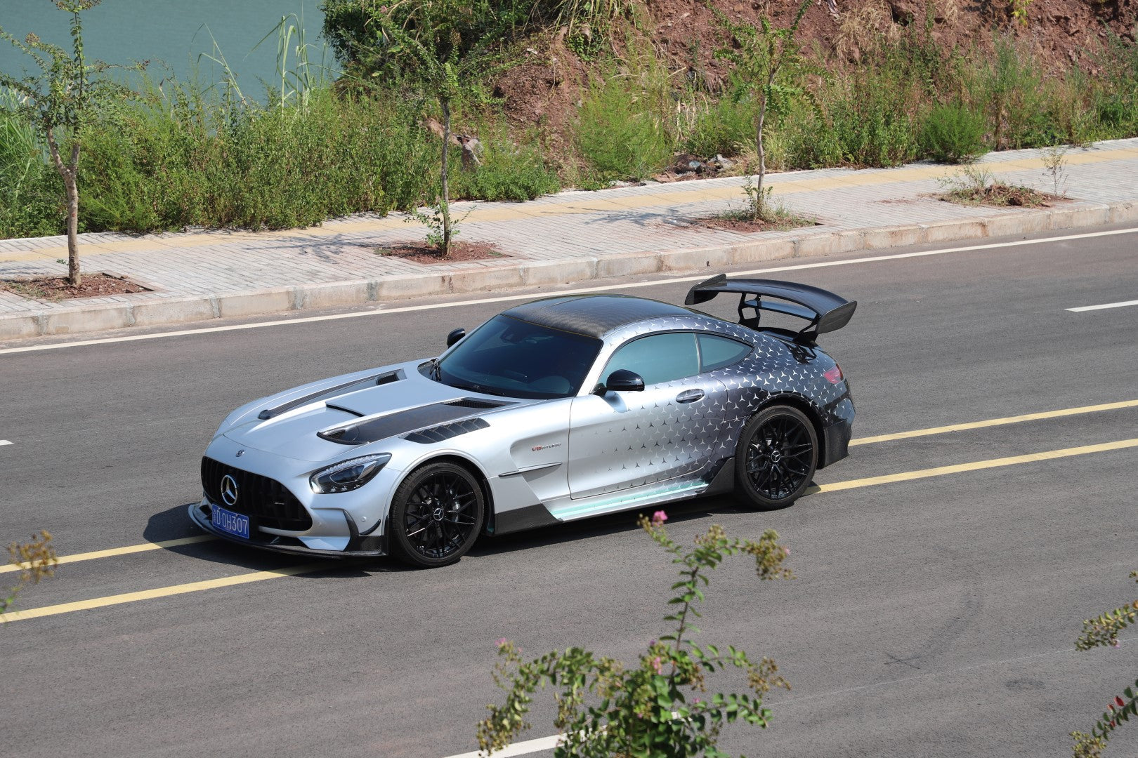 Mercedes Benz AMG GT GTS GTC C190 2015 2016 2017 2018 2019 2020 2021 with Aftermarket Parts - Black Series Conversion Style Rear Wing Dry Pre-preg Carbon Fiber from DuPont Tech