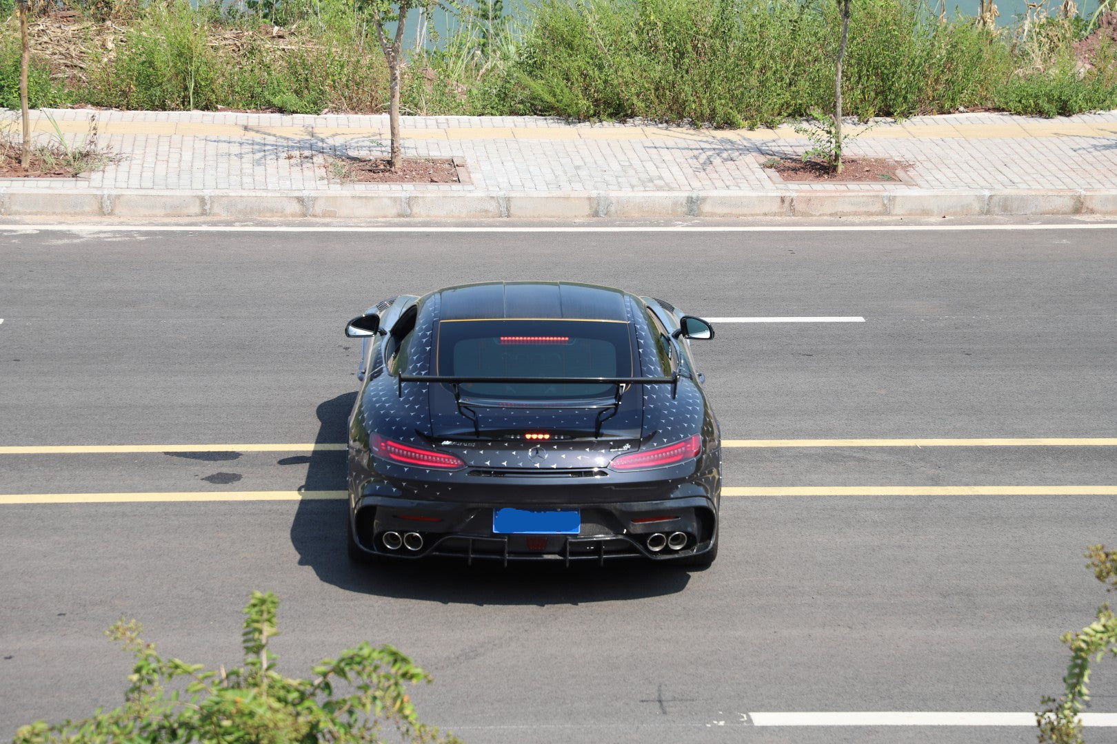 Mercedes Benz AMG GT GTS GTC C190 2015 2016 2017 2018 2019 2020 2021 with Aftermarket Parts - Black Series Conversion Style Rear Wing Dry Pre-preg Carbon Fiber from DuPont Tech