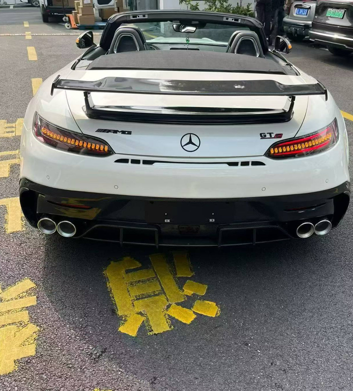 Mercedes Benz AMG GT GTS C190 2016 2017 2018 2019 2020 2021 with Aftermarket Parts - Black Series Conversion Style Rear Bumper & Diffuser PP Polypropylene / Dry Pre-preg Carbon Fiber from DuPont Tech