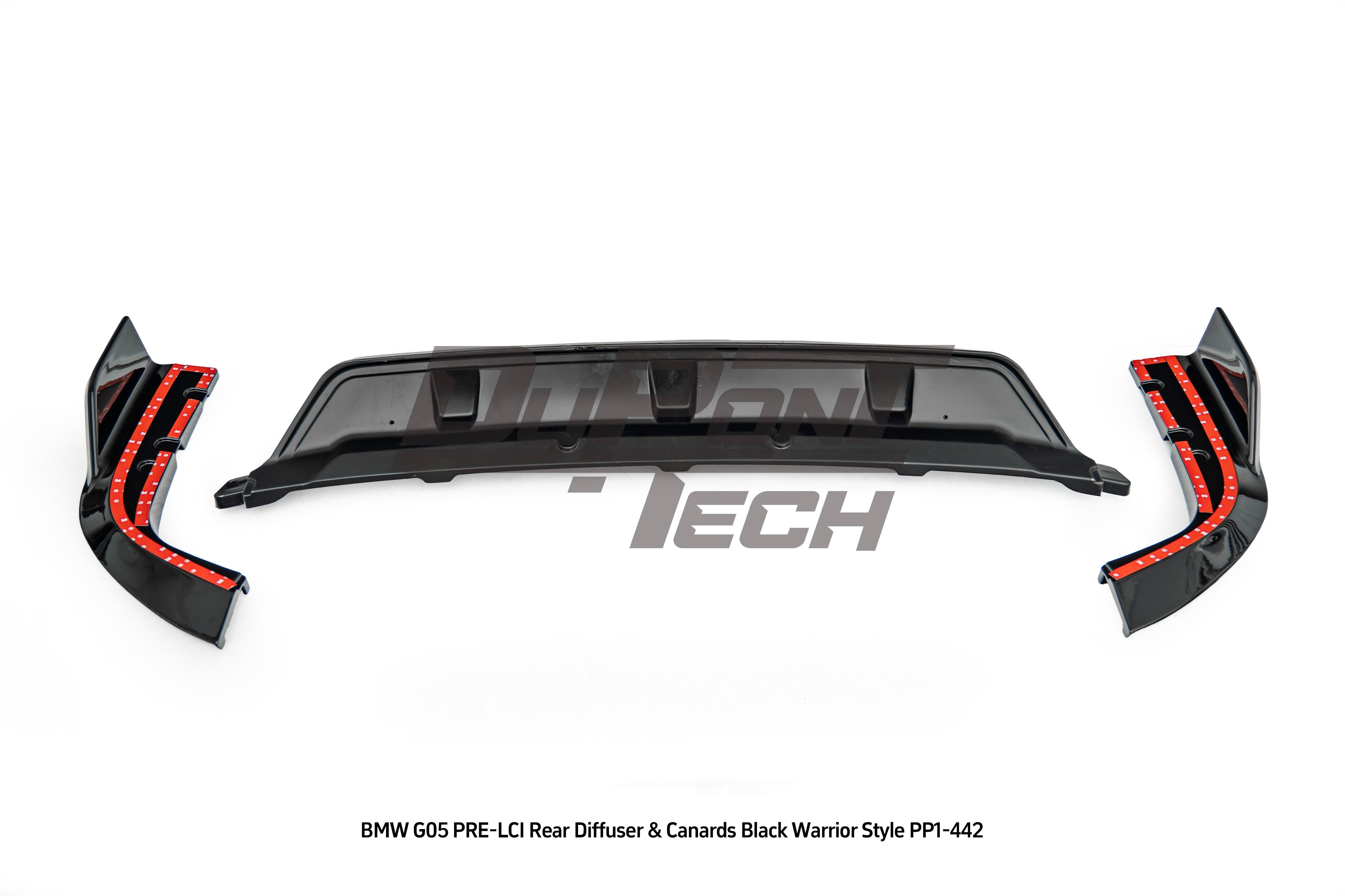 BMW X5 M50i s/x Drive 40i (With M-Package Bumper, does not fit base model) G05 Pre-LCI 2019 2020 2021 2022 2023 with Aftermarket Parts - Black Warrior Style Rear Diffuser &amp; Canards ABS from DuPont Tech