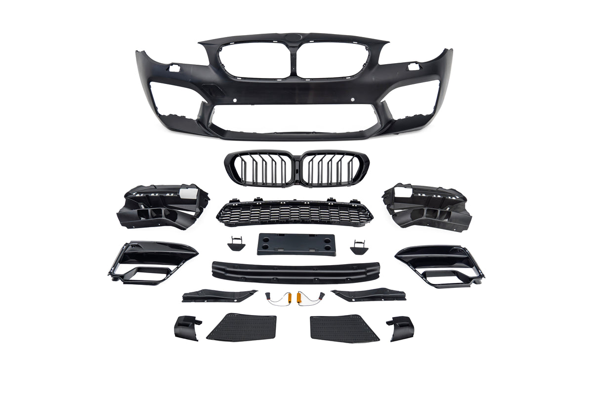 BMW 5 Series M550d 550i 535i 535d 530i 530d 528i 520i 525d 520d 518d F10 (Both Fits Pre-LCI & LCI) 2010 2012 2013 2014 2015 2016 2017 with Aftermarket Parts - G30 Body Style Front Bumper and Grill PP Polypropylene from DuPont Tech