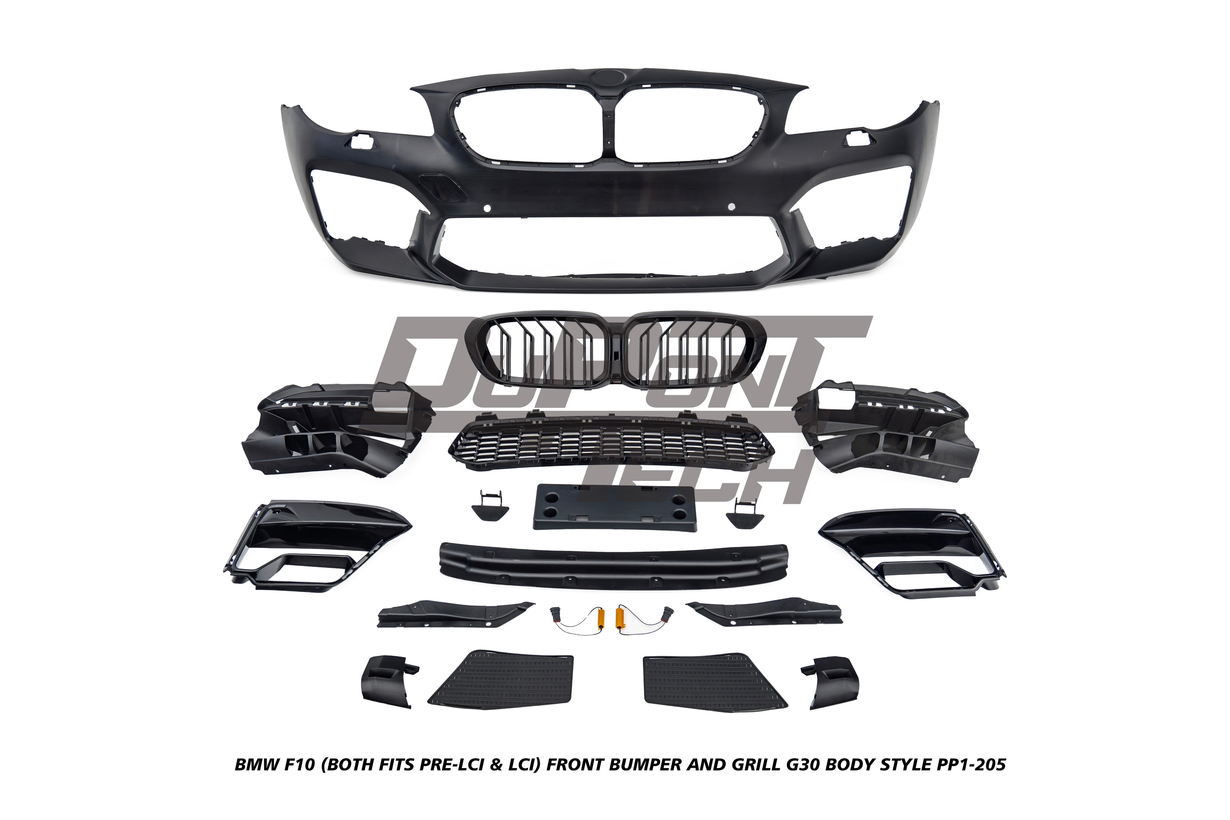 BMW 5 Series M550d 550i 535i 535d 530i 530d 528i 520i 525d 520d 518d F10 (Both Fits Pre-LCI & LCI) 2010 2012 2013 2014 2015 2016 2017 with Aftermarket Parts - G30 Body Style Front Bumper and Grill PP Polypropylene from DuPont Tech