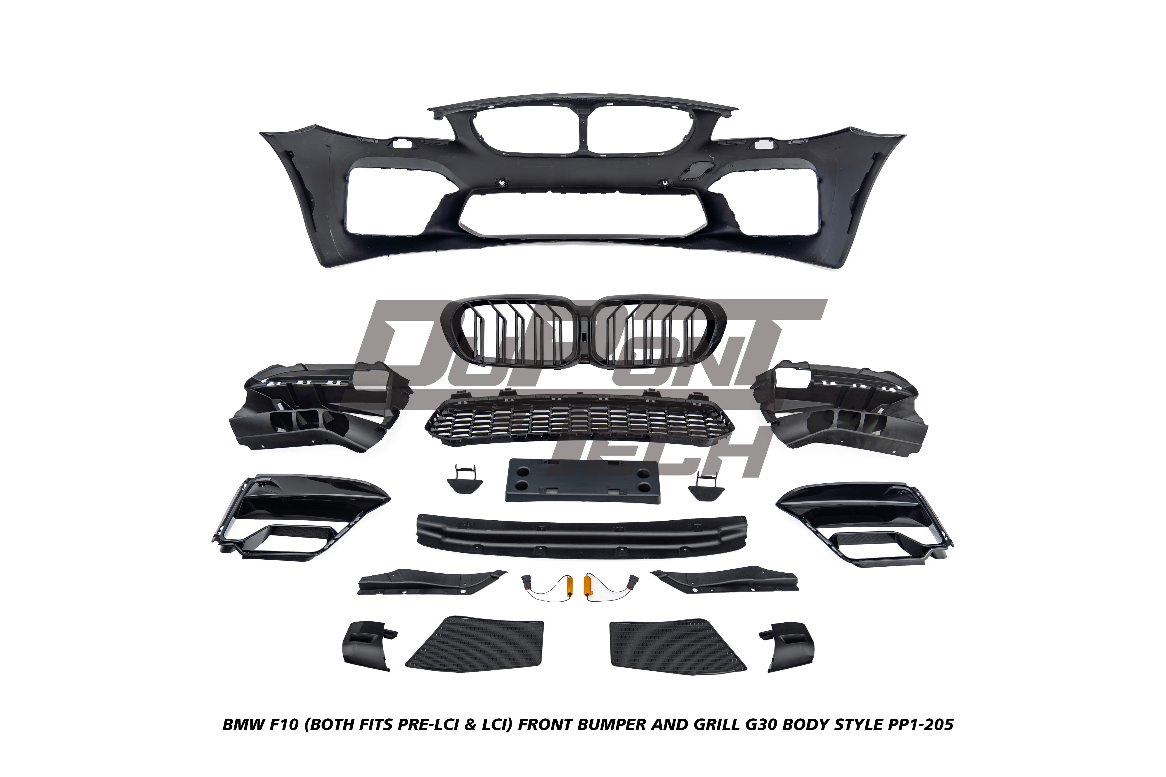 BMW 5 Series M550d 550i 535i 535d 530i 530d 528i 520i 525d 520d 518d F10 (Both Fits Pre-LCI & LCI) 2010 2012 2013 2014 2015 2016 2017 with Aftermarket Parts - G30 Body Style Front Bumper and Grill PP Polypropylene from DuPont Tech