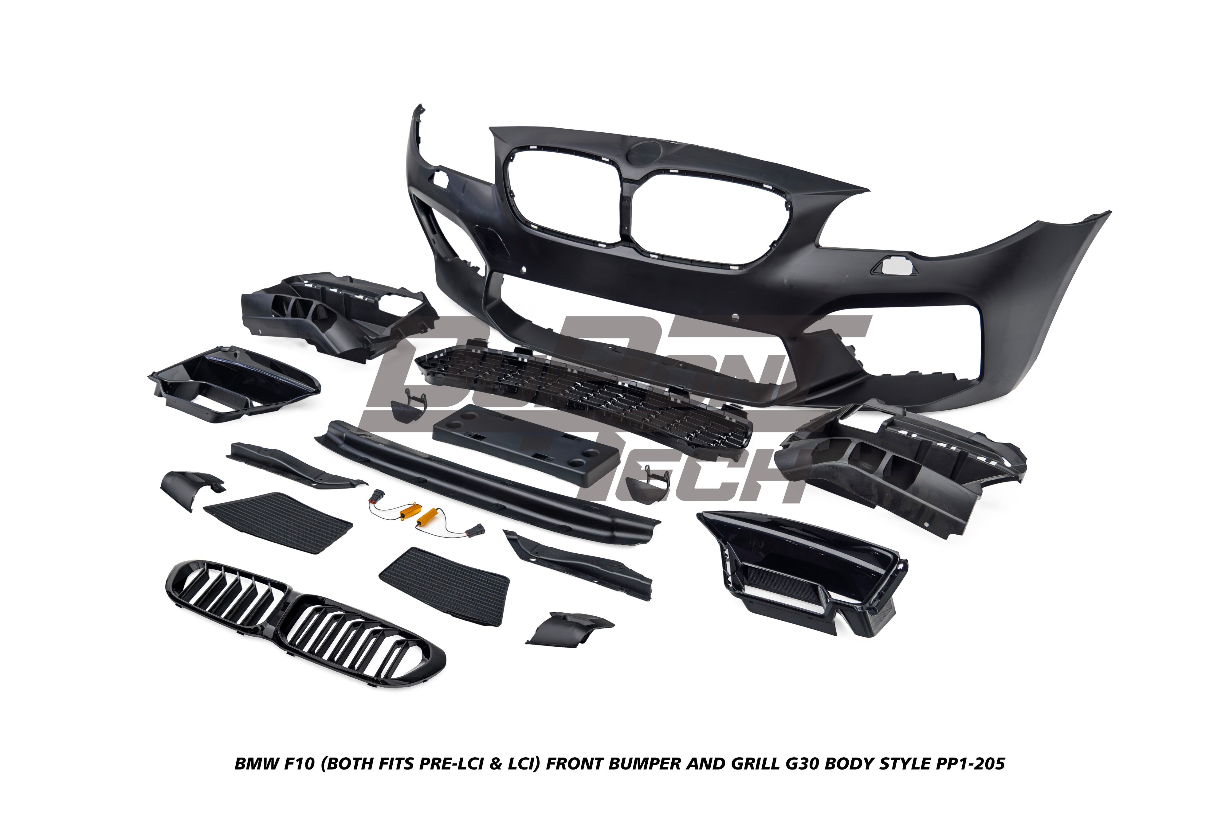 BMW 5 Series M550d 550i 535i 535d 530i 530d 528i 520i 525d 520d 518d F10 (Both Fits Pre-LCI & LCI) 2010 2012 2013 2014 2015 2016 2017 with Aftermarket Parts - G30 Body Style Front Bumper and Grill PP Polypropylene from DuPont Tech