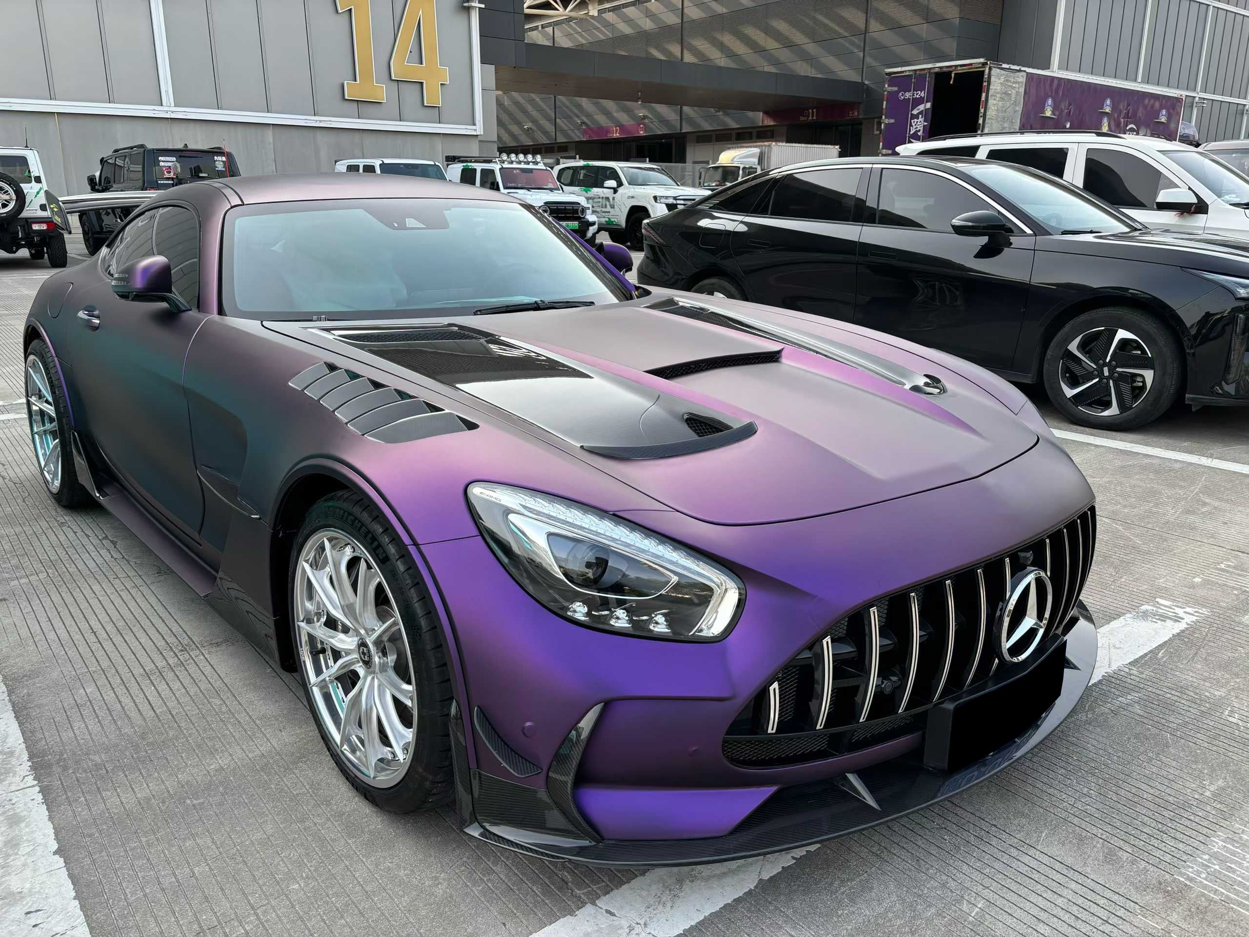 Mercedes Benz AMG GT GTS GTC GTR Pro C190 2016 2017 2018 2019 2020 2021 with Aftermarket Parts - Black Series Conversion Style Hood PP Polypropylene / Dry Pre-preg Carbon Fiber from DuPont Tech