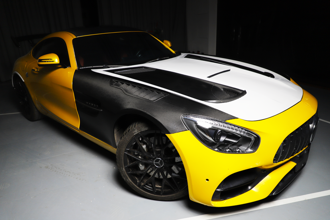 Mercedes Benz AMG GT GTS GTC GTR Pro C190 2016 2017 2018 2019 2020 2021 with Aftermarket Parts - Black Series Conversion Style Front Fenders Dry Pre-preg Carbon Fiber from DuPont Tech