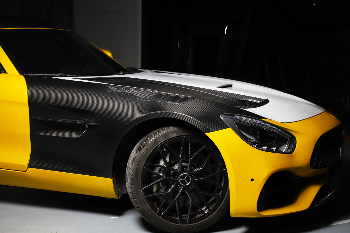 Mercedes Benz AMG GT GTS GTC GTR Pro C190 2016 2017 2018 2019 2020 2021 with Aftermarket Parts - Black Series Conversion Style Front Fenders Dry Pre-preg Carbon Fiber from DuPont Tech