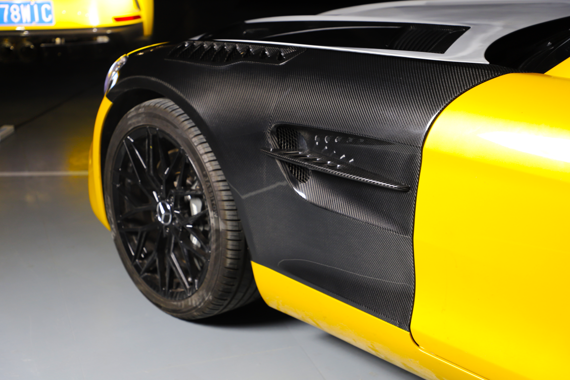 Mercedes Benz AMG GT GTS GTC GTR Pro C190 2016 2017 2018 2019 2020 2021 with Aftermarket Parts - Black Series Conversion Style Front Fenders Dry Pre-preg Carbon Fiber from DuPont Tech