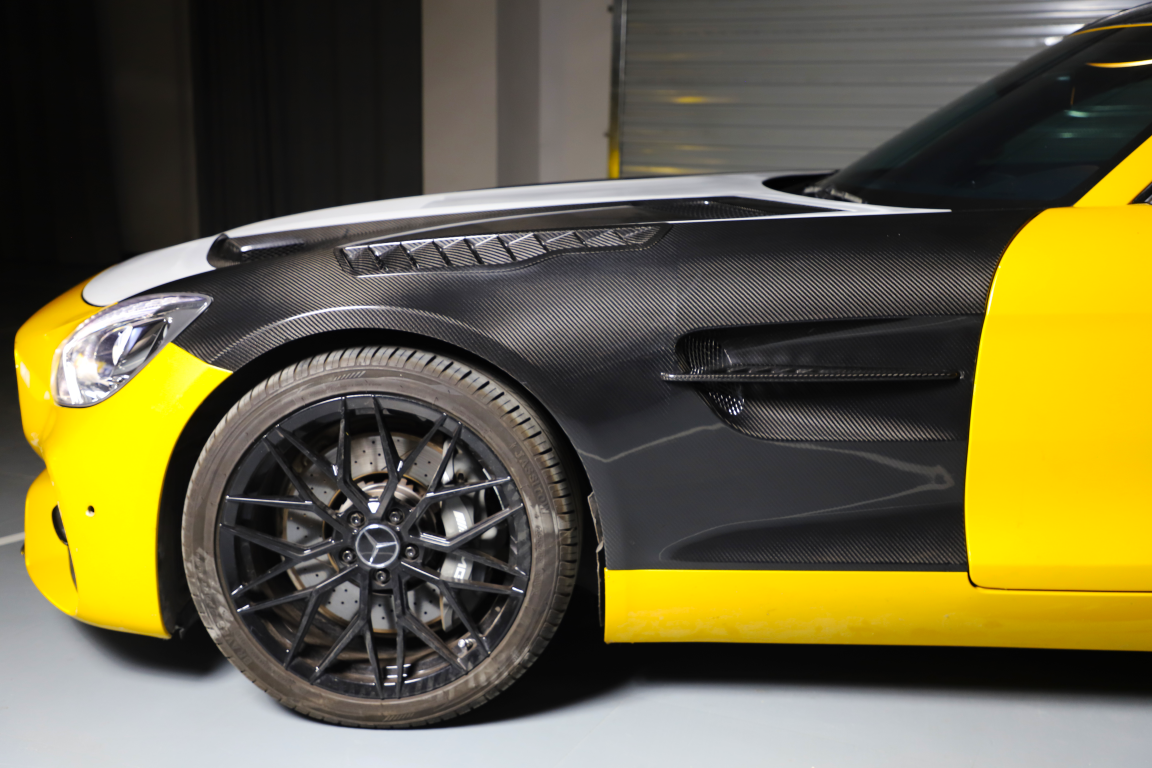 Mercedes Benz AMG GT GTS GTC GTR Pro C190 2016 2017 2018 2019 2020 2021 with Aftermarket Parts - Black Series Conversion Style Front Fenders Dry Pre-preg Carbon Fiber from DuPont Tech