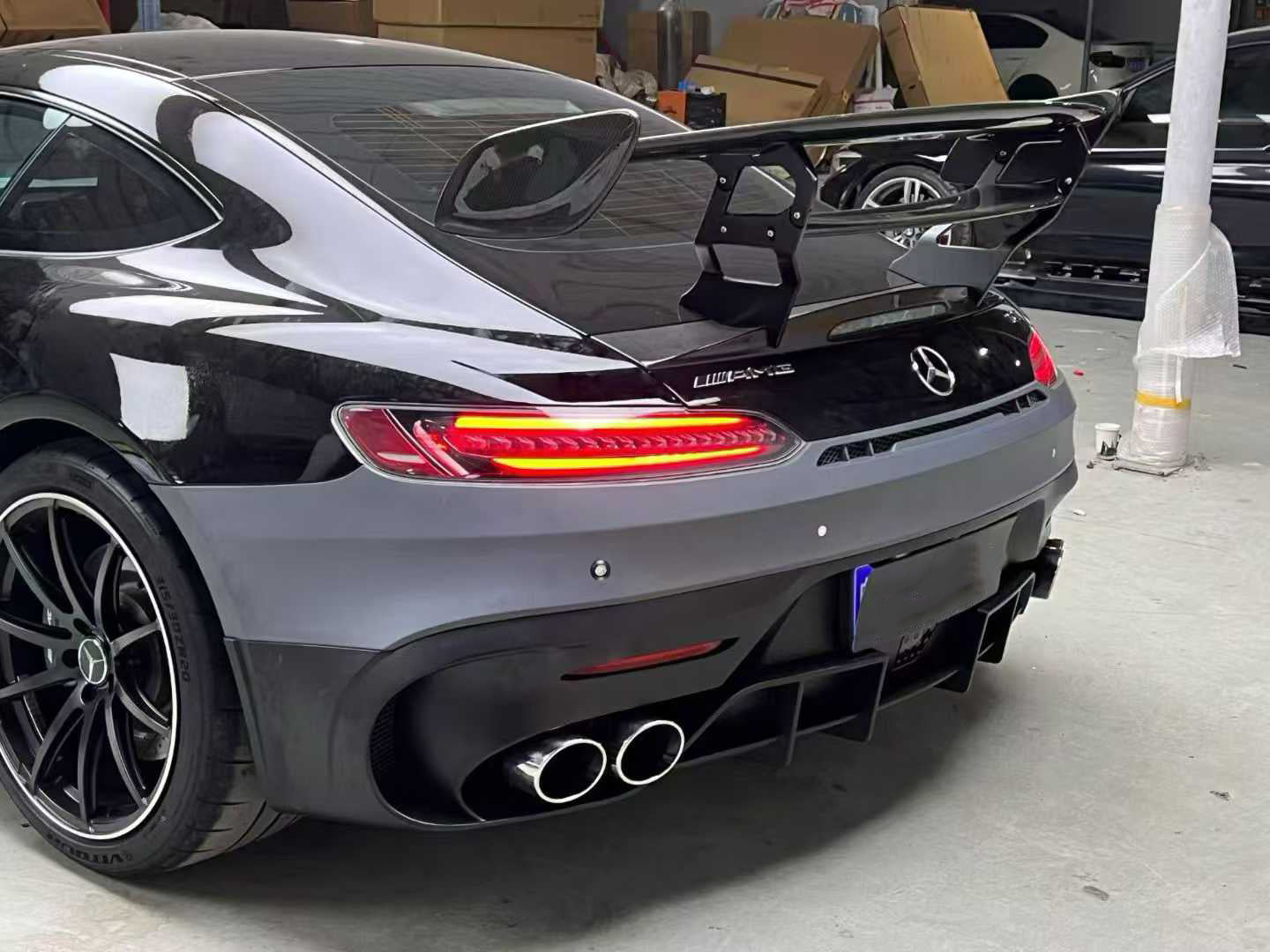 Mercedes Benz AMG GT GTS C190 2016 2017 2018 2019 2020 2021 with Aftermarket Parts - Black Series Conversion Style Rear Underboard Diffuser Dry Pre-preg Carbon Fiber from DuPont Tech