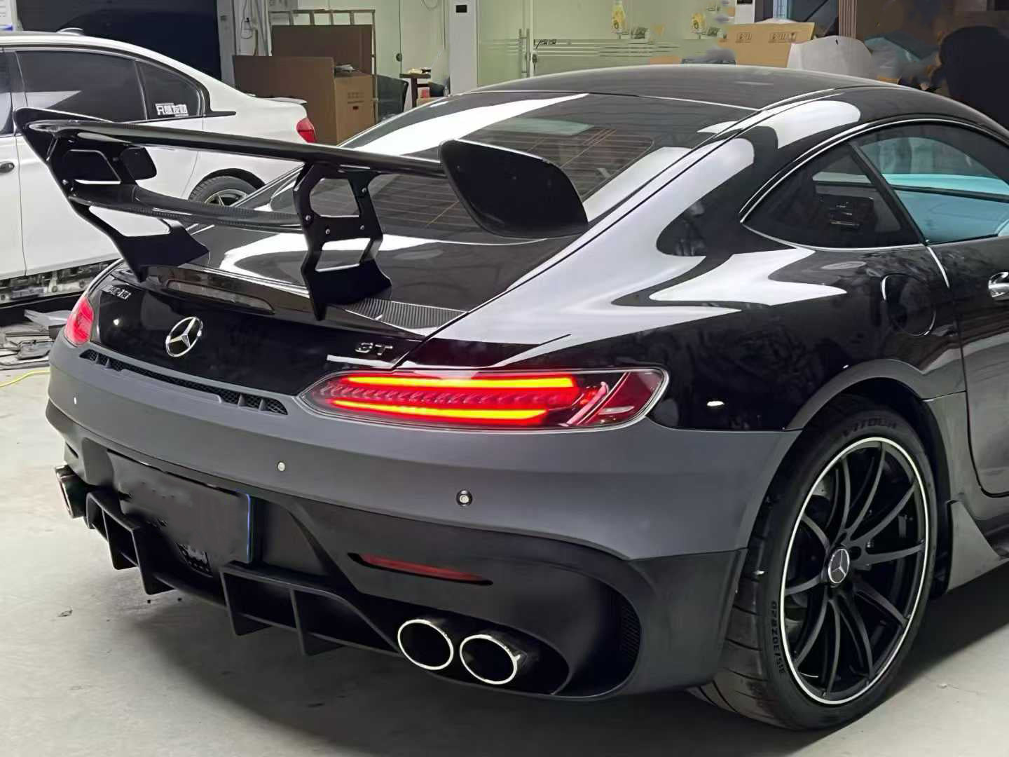 Mercedes Benz AMG GT GTS GTC C190 2015 2016 2017 2018 2019 2020 2021 with Aftermarket Parts - Black Series Conversion Style Rear Wing Dry Pre-preg Carbon Fiber from DuPont Tech